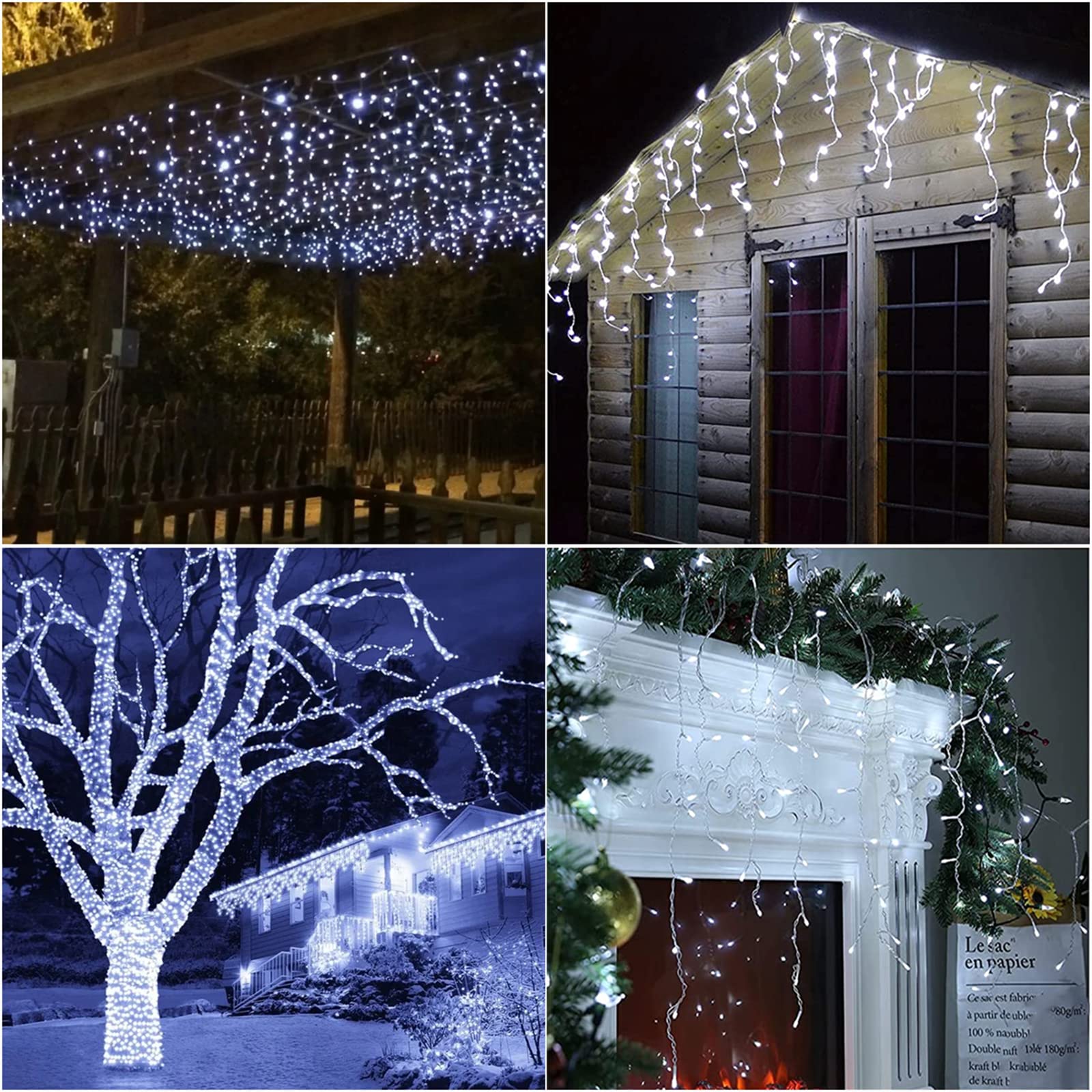 PhilzOps 480 LED 19M Outdoor Waterfall Christmas Lights - Waterproof Cool White with 8 Lighting Modes - Perfect for Indoor/Outdoor Holiday Decor, Garden, Party & Window Display (White Cable)