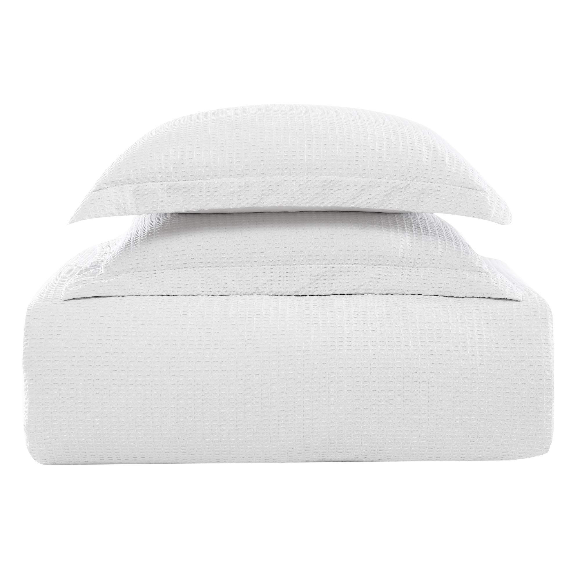 Brielle Pierce 100% Cotton Soft Waffle Textured Comforter Set - Breathable & Hypoallergenic Bedding - White Full/Queen Size - Perfect for Cozy Bedrooms & Guest Rooms
