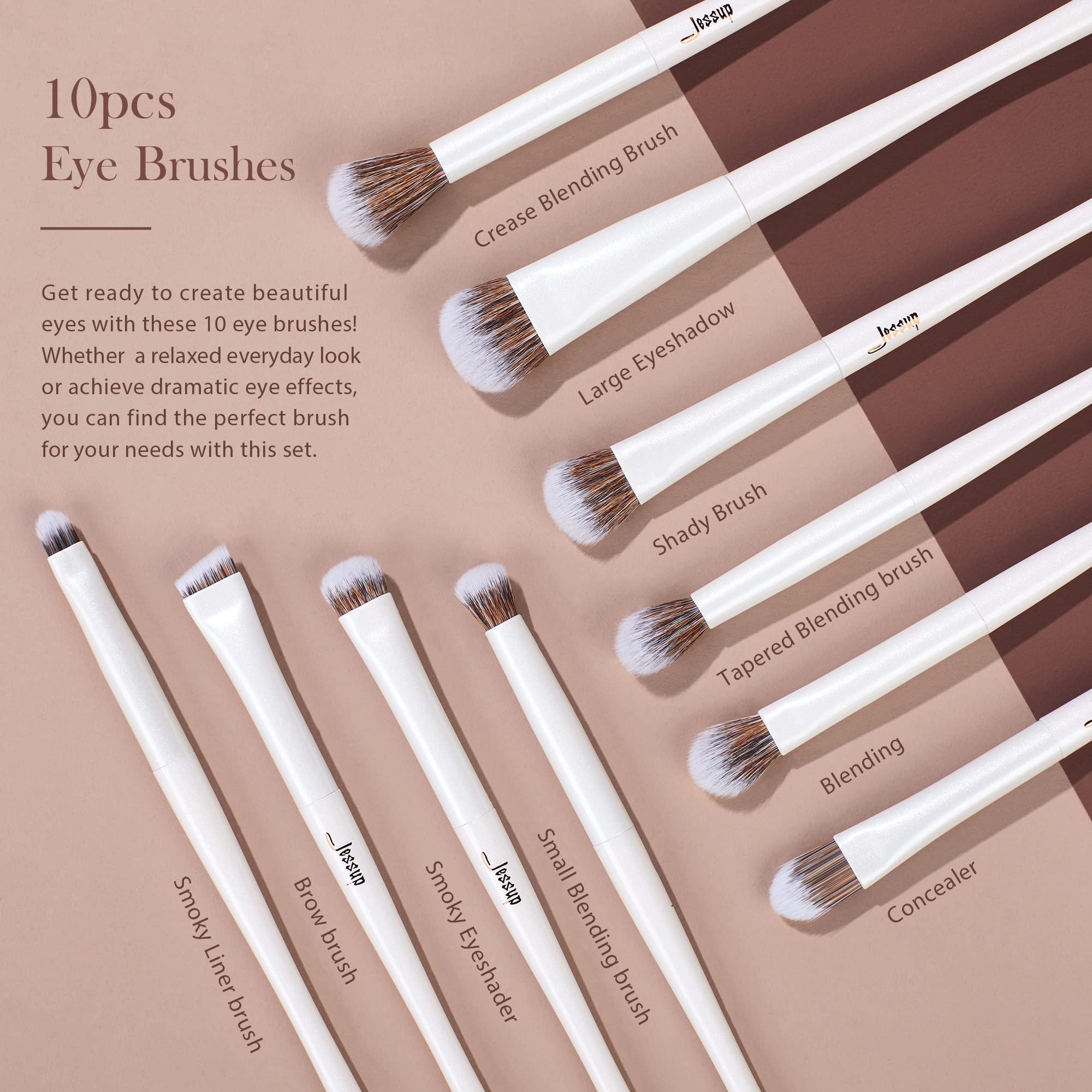 Jessup 14-Piece Premium Synthetic Makeup Brush Set - Foundation, Concealer, Blush, Contour, Powder & Eyeshadow Blending Brushes (Pearl White T343) - Perfect for Professional Makeup Artists & Beginners for Flawless Daily & Special Occasion Looks