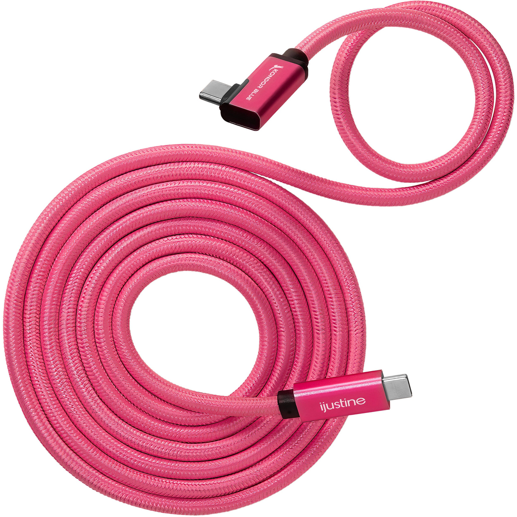 Kondor Blue iJustine Male USB C 3.2 Gen 2 Right Angle Cable - 6ft Pink Fast Charging Cord for MacBook Pro, iPad Pro & Samsung Galaxy - Perfect for Home, Office & Travel Charging