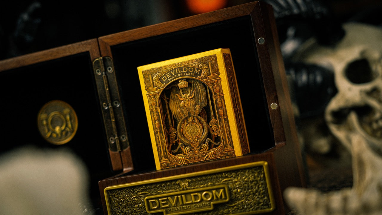 DevilDom Premium Walnut Wooden Playing Cards - Elegant & Durable Poker Cards for Adults, Casino Night, Poker Parties & Game Nights