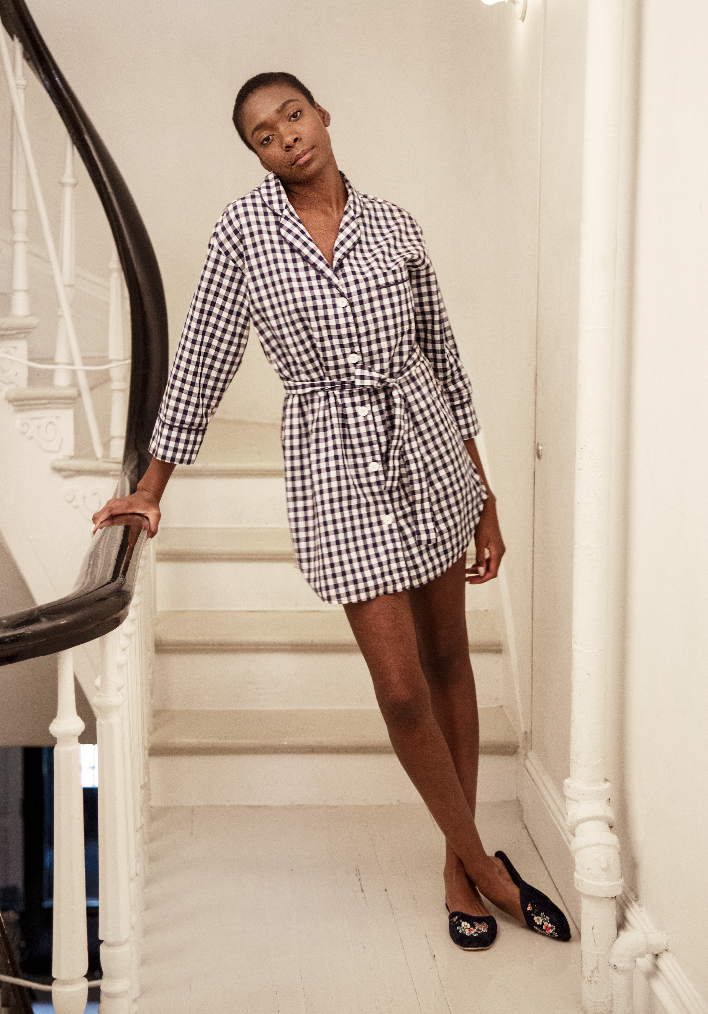 Marina Shirt Dress - Women's Large Blue Gingham Button Down Dress for Casual Wear, Office & Summer Outings