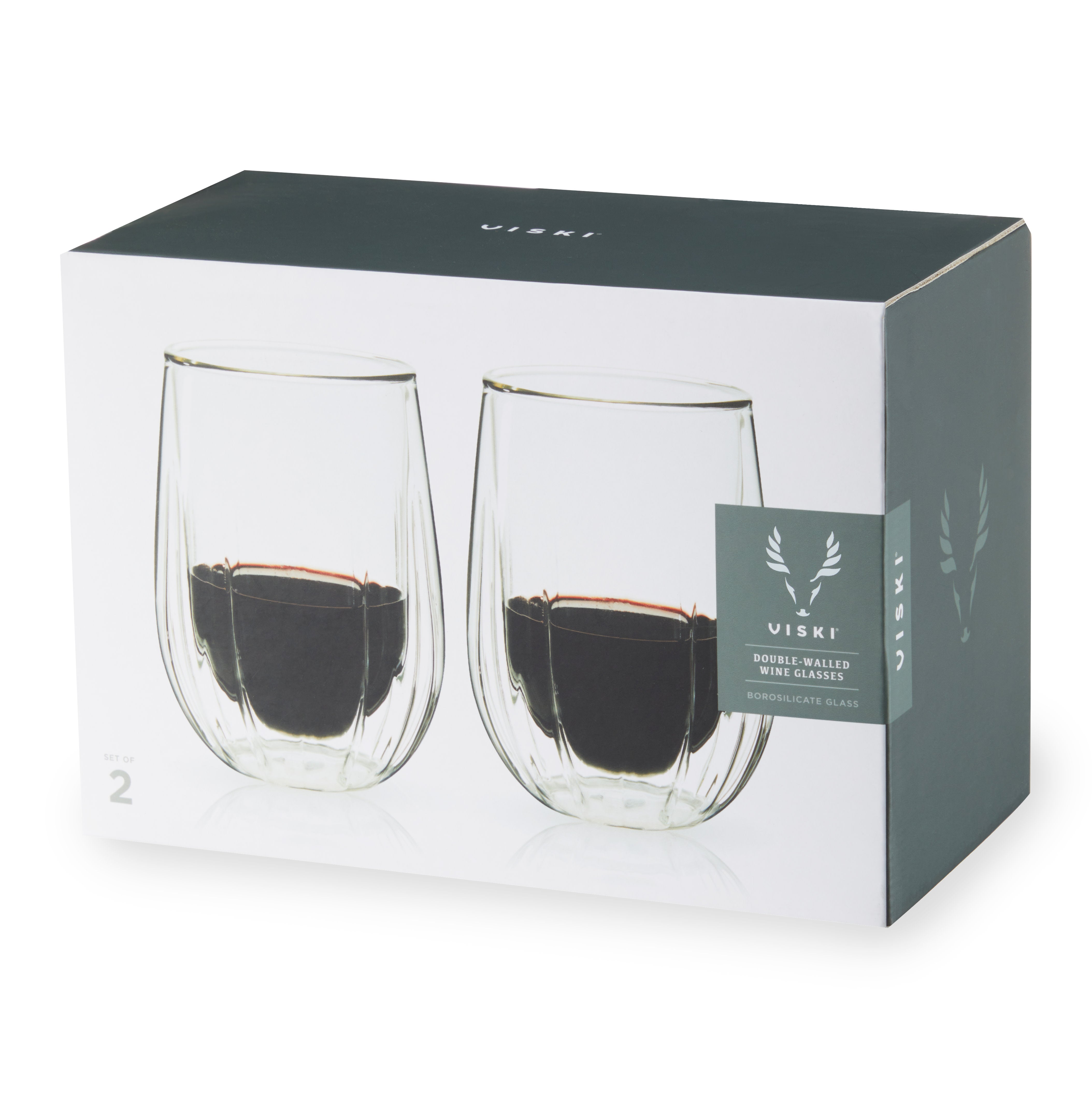 Premium Double Walled Stemless Wine Glasses Set of 2 - Shatterproof & Elegant for Red/White Wine, Cocktails - Perfect for Dinner Parties, Romantic Dates & Outdoor Picnics