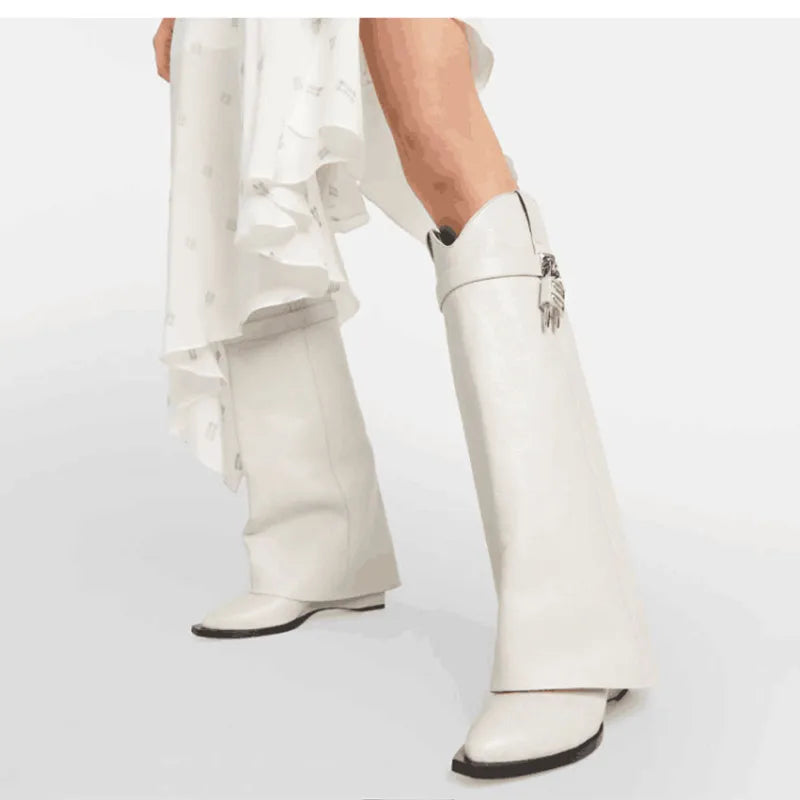 2024 Women's Designer Over-the-Knee Leather Boots - Shark Lock Retro Pattern, Thick Sole & High Heel, Fashion Long Boots for Party, Night Out & Winter Style