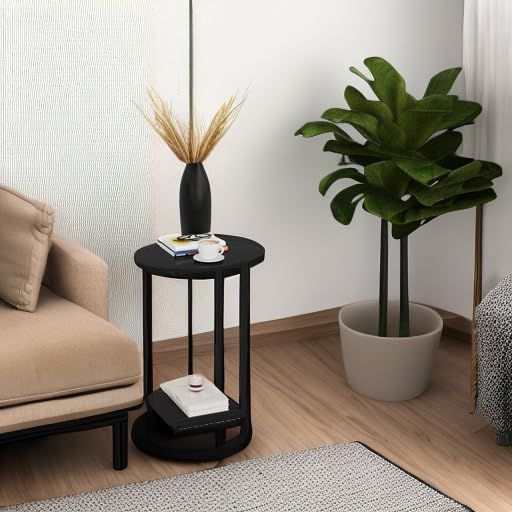 Hosfais Small C-Shaped Wood Side Table - End Table, Coffee Table & TV Tray for Small Spaces - Compact Living Room Furniture for Eating, Reading & Relaxing (Black) - Perfect for Apartments, Dorms & Cozy Homes