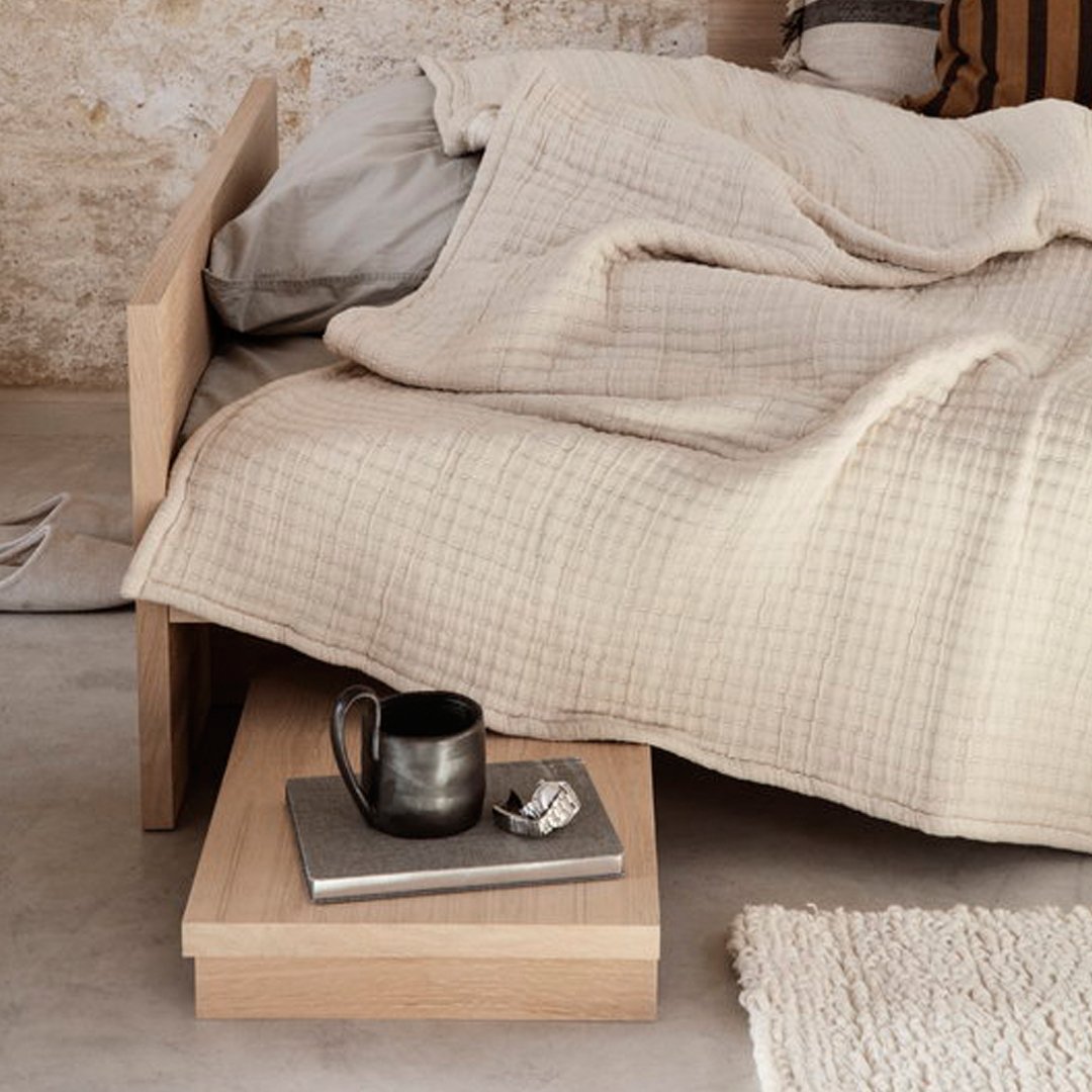 Ferm Living Kona Side Table - Modern Scandinavian End Table with Wooden Top for Living Room, Bedroom & Office Decor