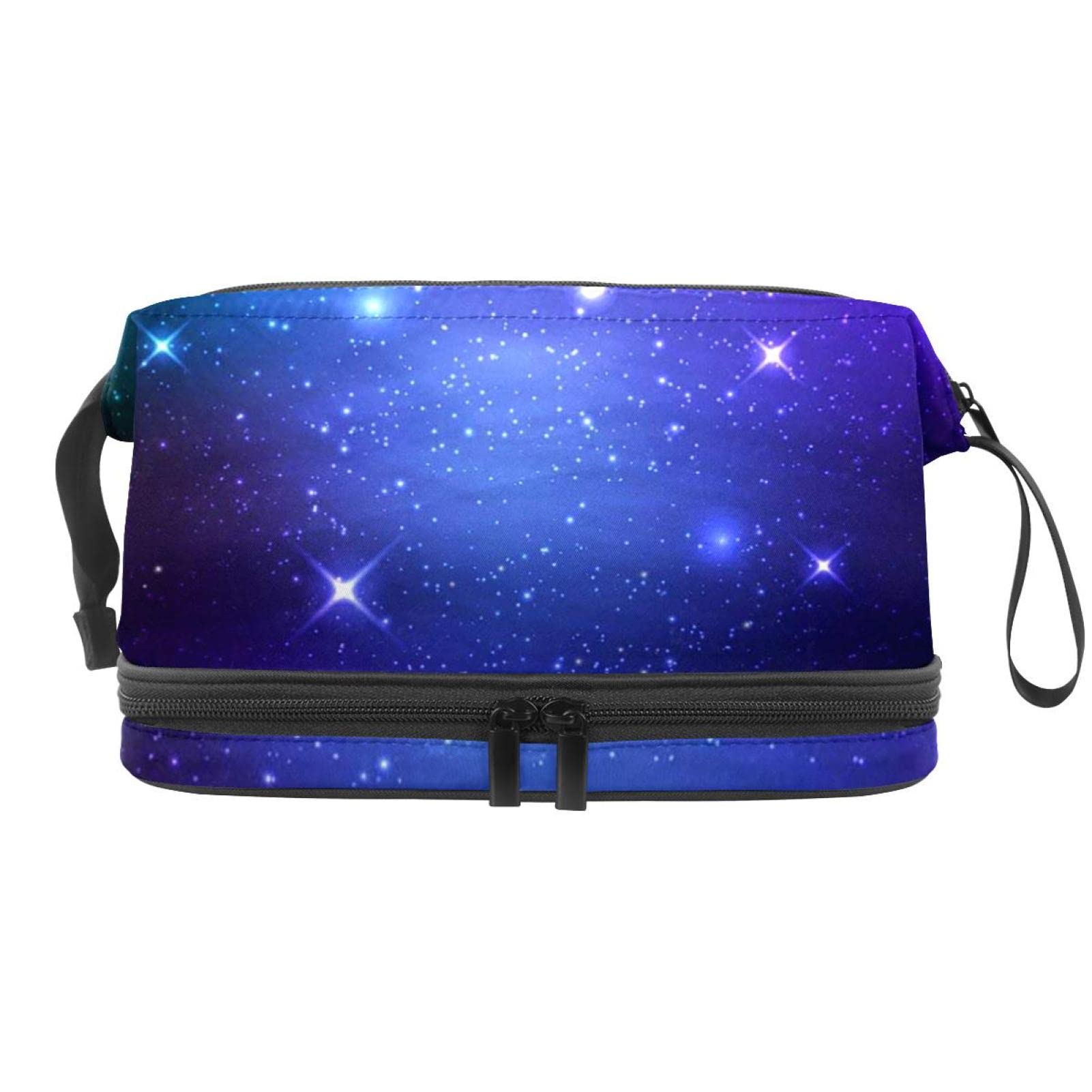 Stylish Large Makeup Bag for Women - Waterproof Travel Cosmetic Organizer with Brush Holder, Sky Purple Galaxy Design - Perfect for Travel, Gym & Daily Use