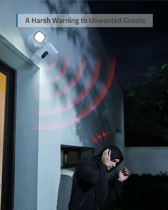 2K Floodlight Security Camera with IP66 Rating, Outdoor Wired Surveillance, Works with Amazon Alexa & Google Assistant, 2500 Lumens, 5000K Daylight - Ideal for Home Security, Backyard Monitoring & Smart Lighting Control