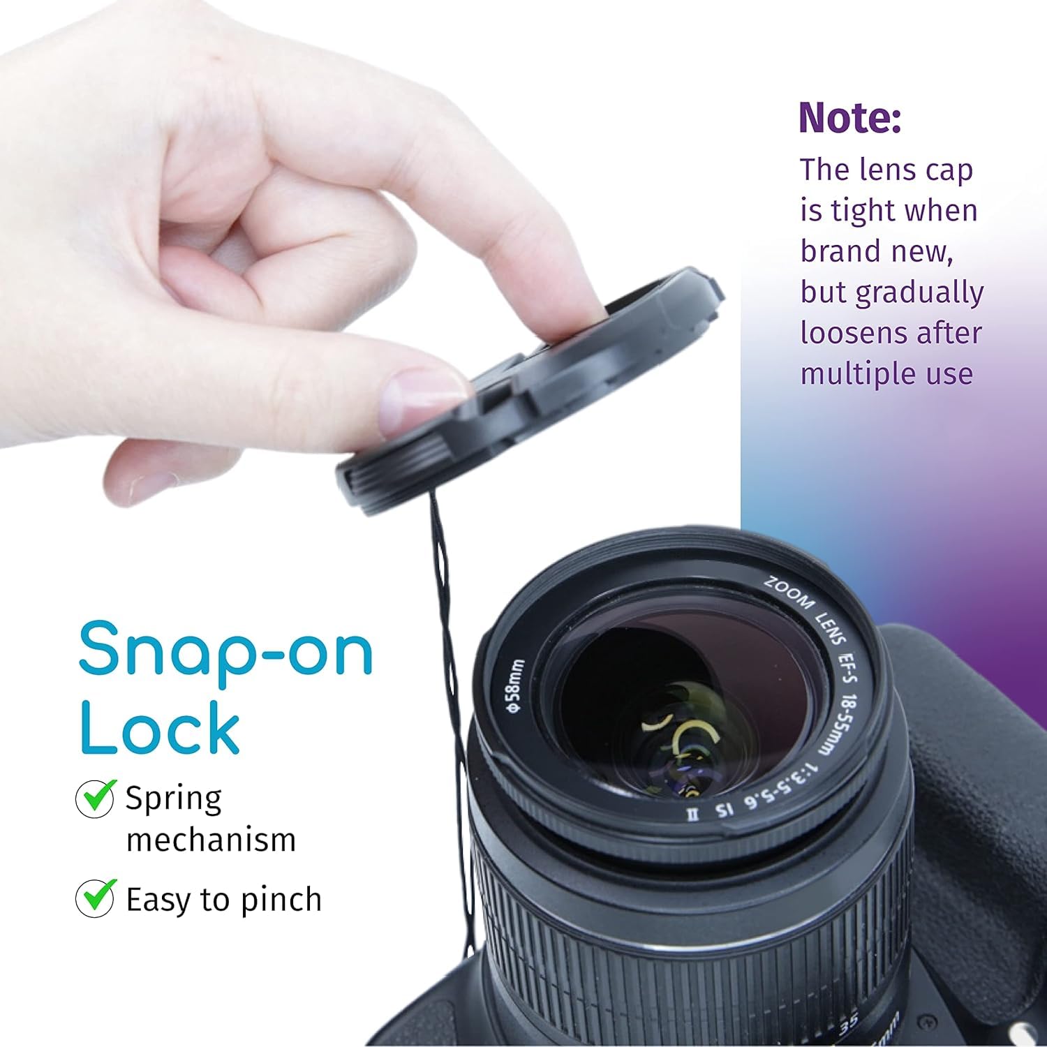 72MM Snap-On Front Lens Cap for Canon Nikon Sony Pentax DSLR Cameras - Durable Protective Cover for Photography & Travel