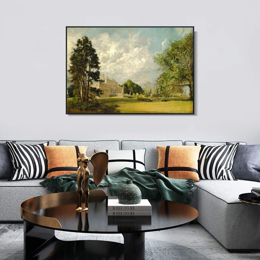 INVIN ART Framed Canvas Giclee Print - Malvern Hall by John Constable - 20x24 Inch Wall Art for Living Room, Home Office Decor - Black Slim Frame - Perfect for Classic & Modern Interior Design