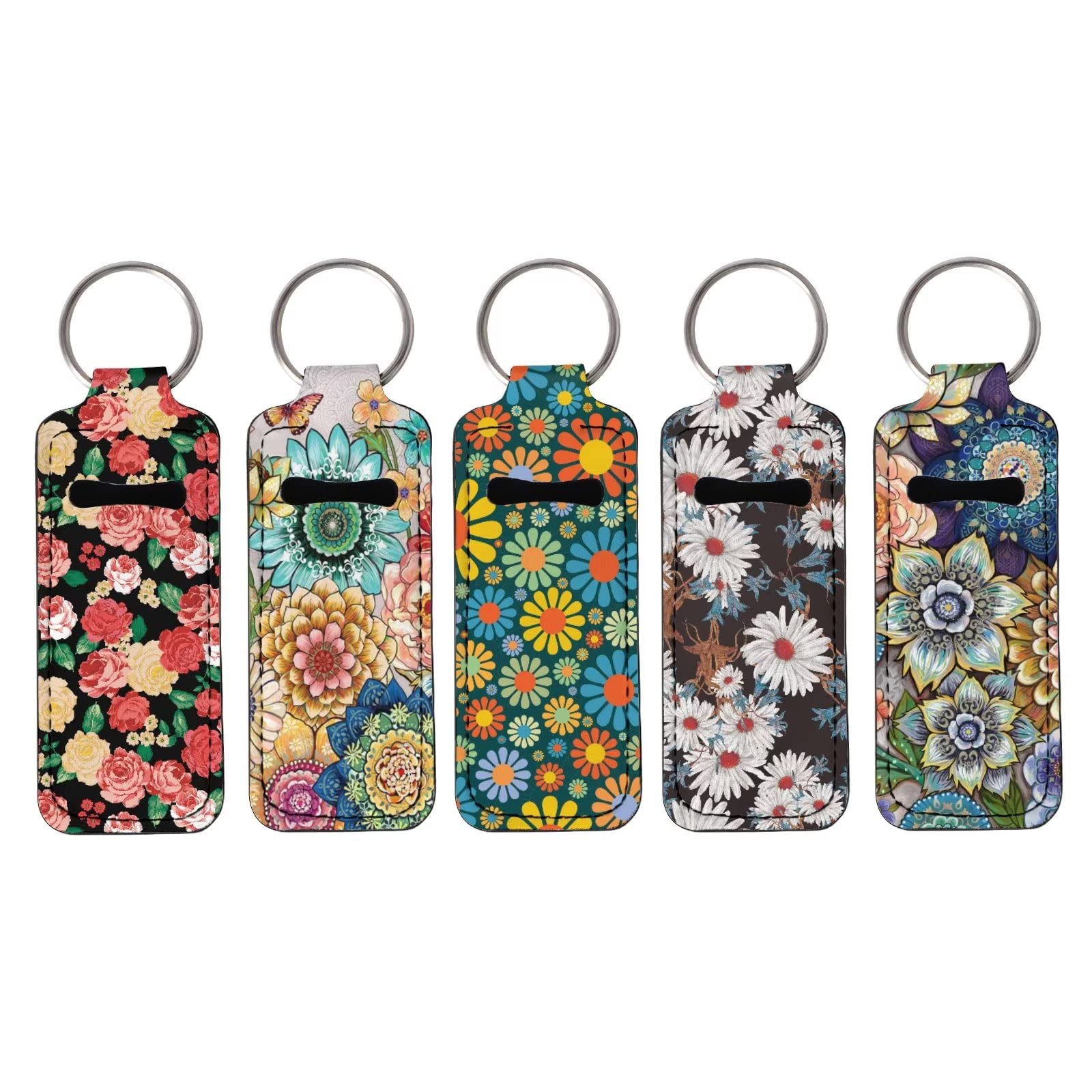 UNICEU 5 Pack Chapstick Holder Keychain - Lip Balm & Lip Gloss Sleeve Pouch for Travel, Gym, and Everyday Use - Durable Lipstick Keychain Holder for Women & Men
