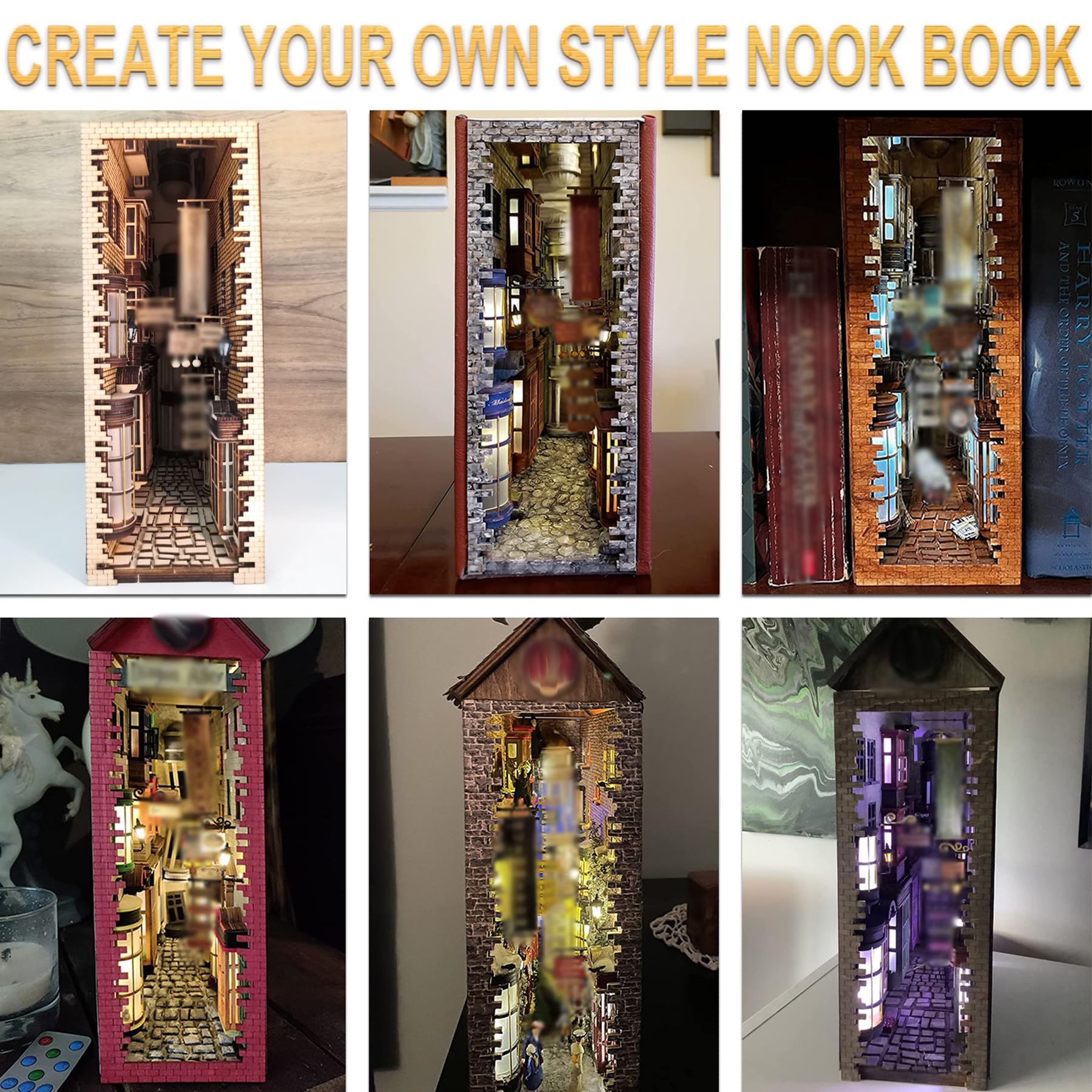 3D Wooden LED Book Nook Kit - DIY Decorative Bookend & Bookshelf Insert for Adults, Teens - Perfect Room Decor Gift for Women & Men (Deluxe Edition) | Ideal for Home Office, Library & Reading Nook Decorations