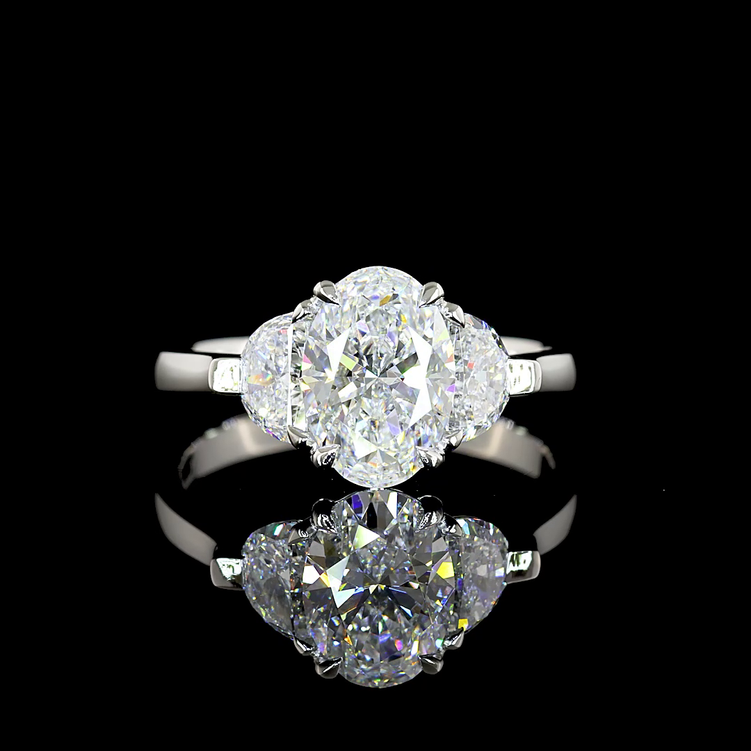 2.16 Carat Lab-Grown Oval Diamond Ring - F Color VS2 Clarity, Platinum 3-Stone Engagement Ring for Women | Perfect for Proposals, Anniversaries & Special Occasions