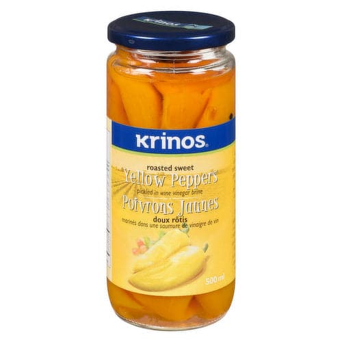 Krinos Roasted Sweet Yellow Peppers 500ml - Premium Imported Greek Peppers for Salads, Sandwiches & Mediterranean Cooking