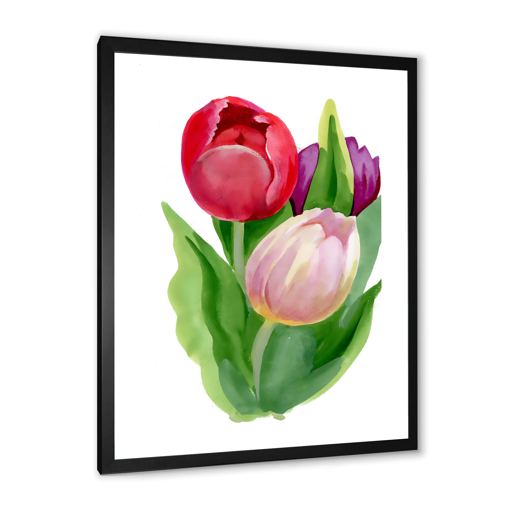 DesignQ Beautiful Tulip Flowers Traditional Framed Wall Art - Hand Painted Canvas Floral Decor for Living Room, Bedroom, Office - Perfect Home Decor Gift for Housewarming, Wedding & Birthday