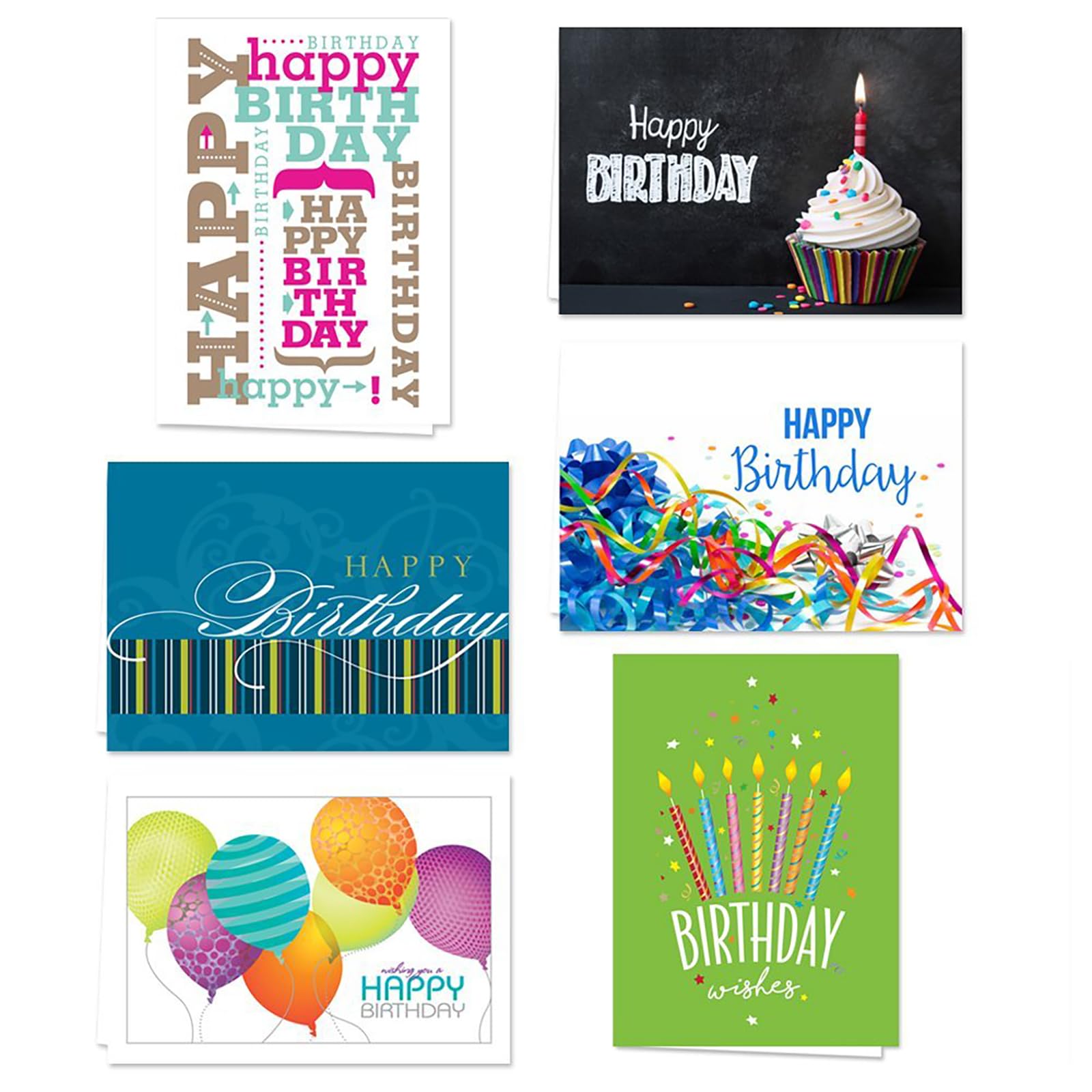 Canopy Street Lively Birthday Note Cards - 36 Colorful Greeting Cards with Envelopes, 6 Unique Designs (4 5/8