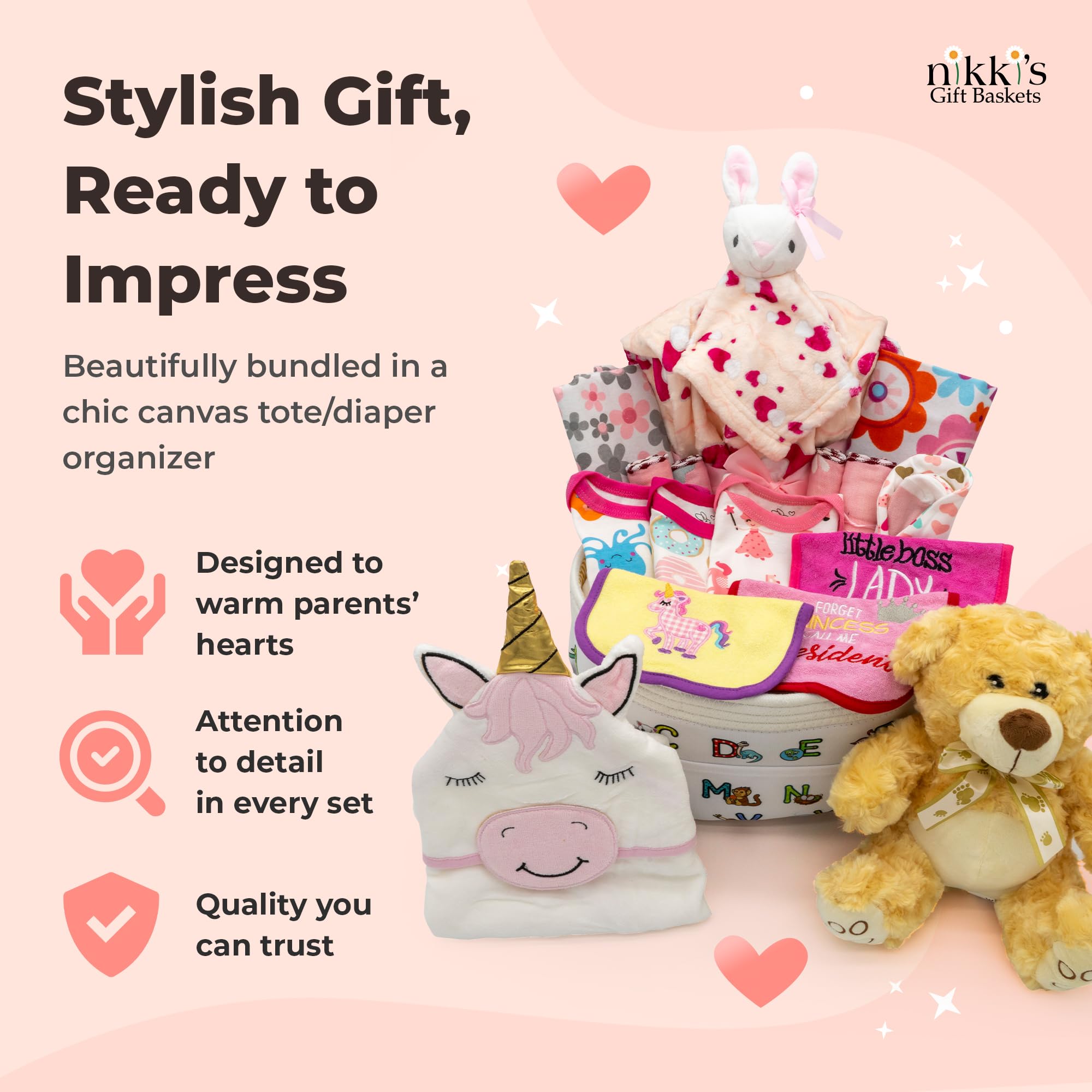 Joyful Arrival Deluxe Baby Girl Gift Basket - 20-Piece Newborn Gift Set for Expecting Moms | Gender Reveal & Baby Shower Present | Pink Baby Gift Basket with Plush Blanket, Onesies & Essentials | Perfect for Hospital Welcome & New Mom Care Package