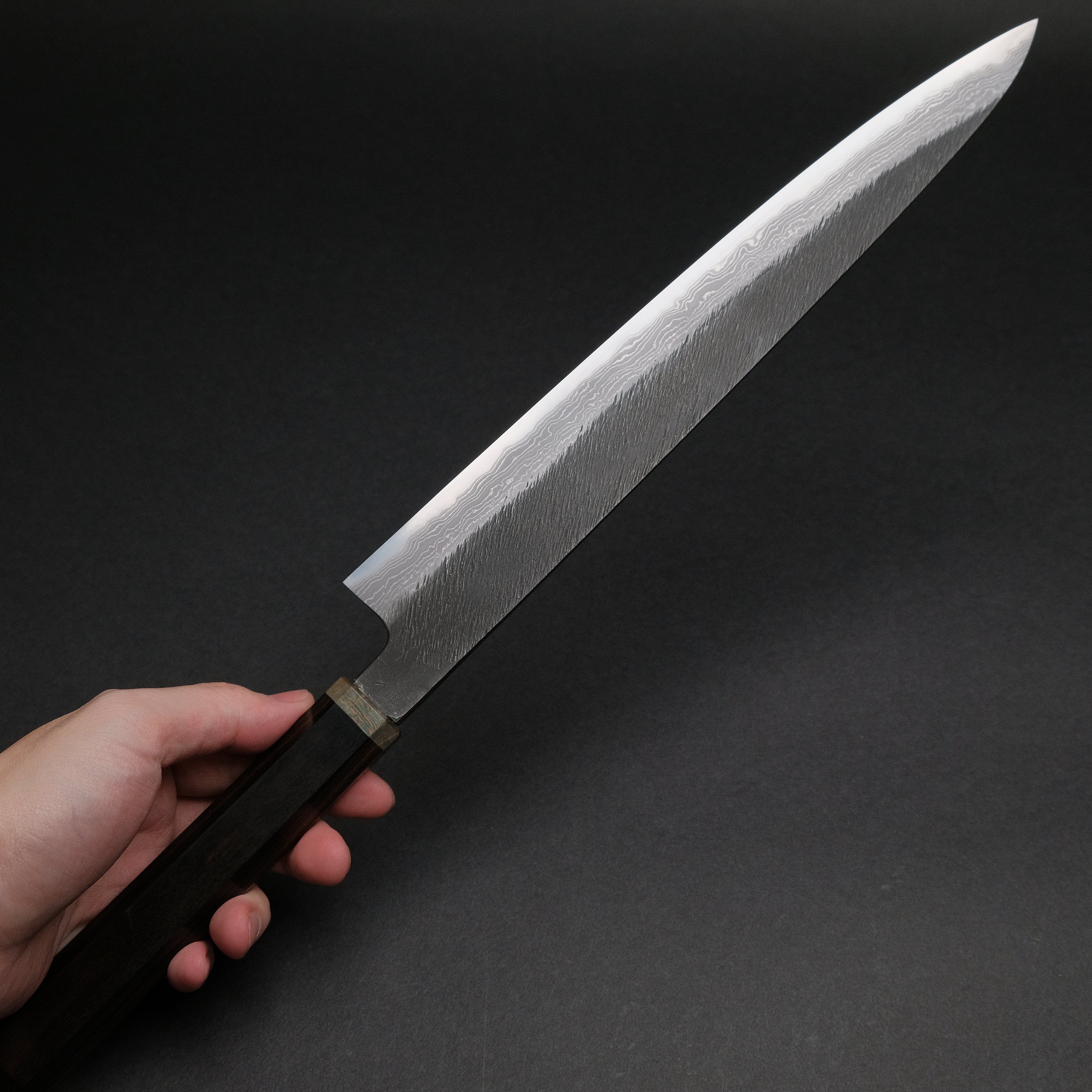 Premium Ajikataya White #2 Matsuba Damascus Sujihiki 270mm Japanese Chef Knife with Ebony & Stabilized Wood Handle - Perfect for Slicing Sashimi, Meat, and Precision Cutting in Professional Kitchens