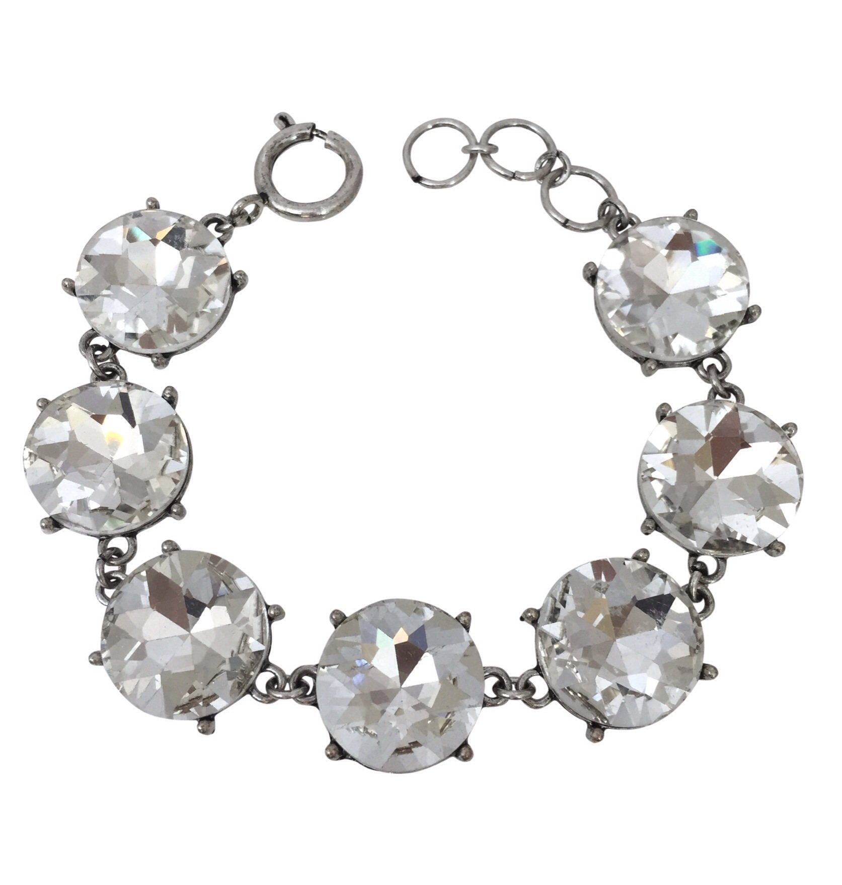 Large Round Clear Rhinestone Bling Bridal Prom Formal Fancy Silver Tone Clasp Bracelet - Elegant Jewelry for Weddings, Parties & Special Occasions