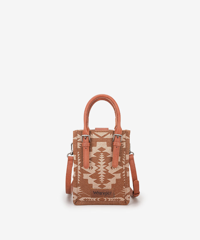 Wrangler Aztec Print Canvas Phone Purse for Women - Crossbody Cell Phone Bag with Adjustable Strap - Perfect for Travel, Concerts, and Everyday Use