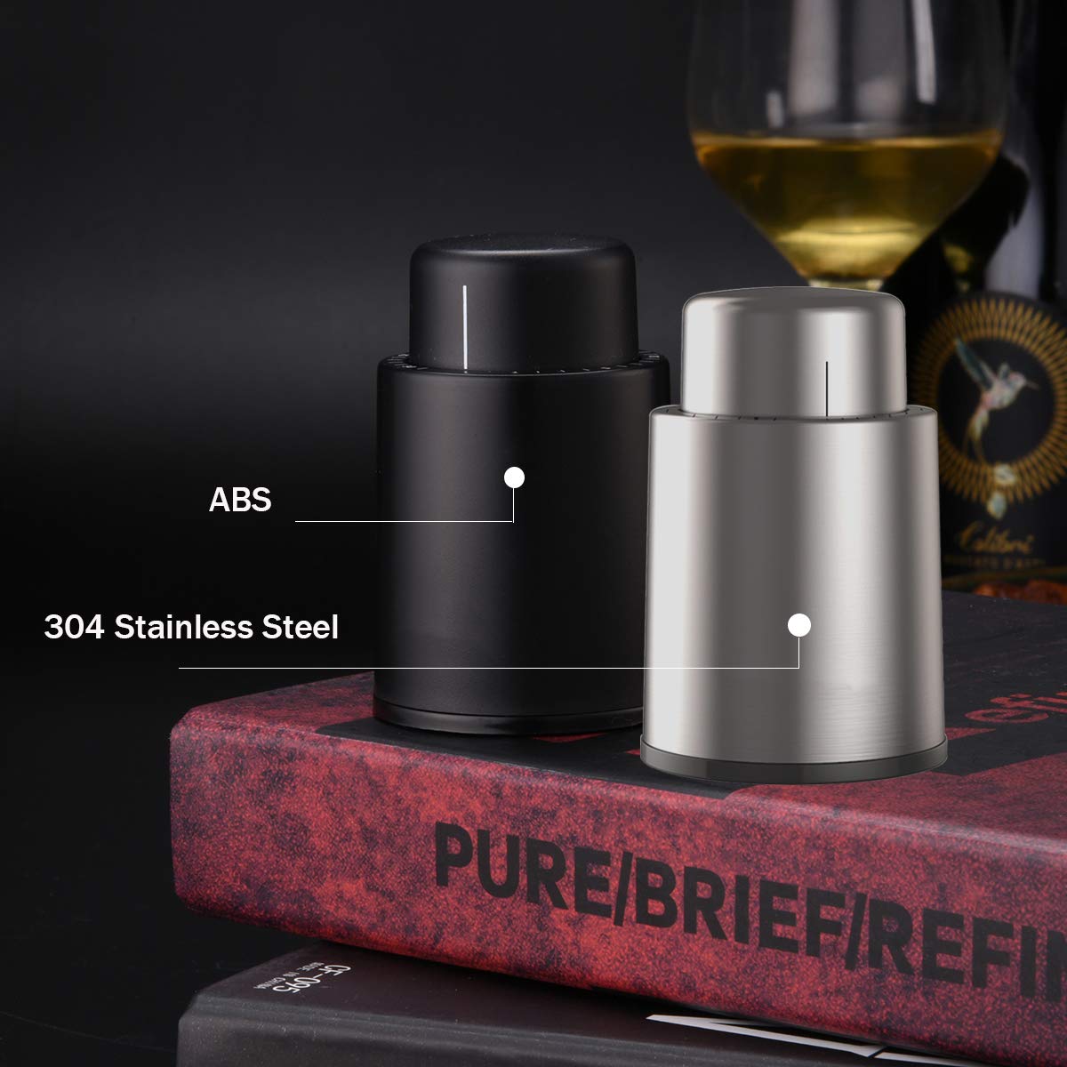 Premium Vacuum Wine Stoppers with Time Scale - 2 Pack Stainless Steel & ABS Wine Preserver Corks | Leakproof Wine Sealer for Champagne, Red & White Wine | Keeps Wine Fresh for 7 Days | Ideal Gift for Wine Lovers | Perfect for Parties, Home Bars & Restaurants