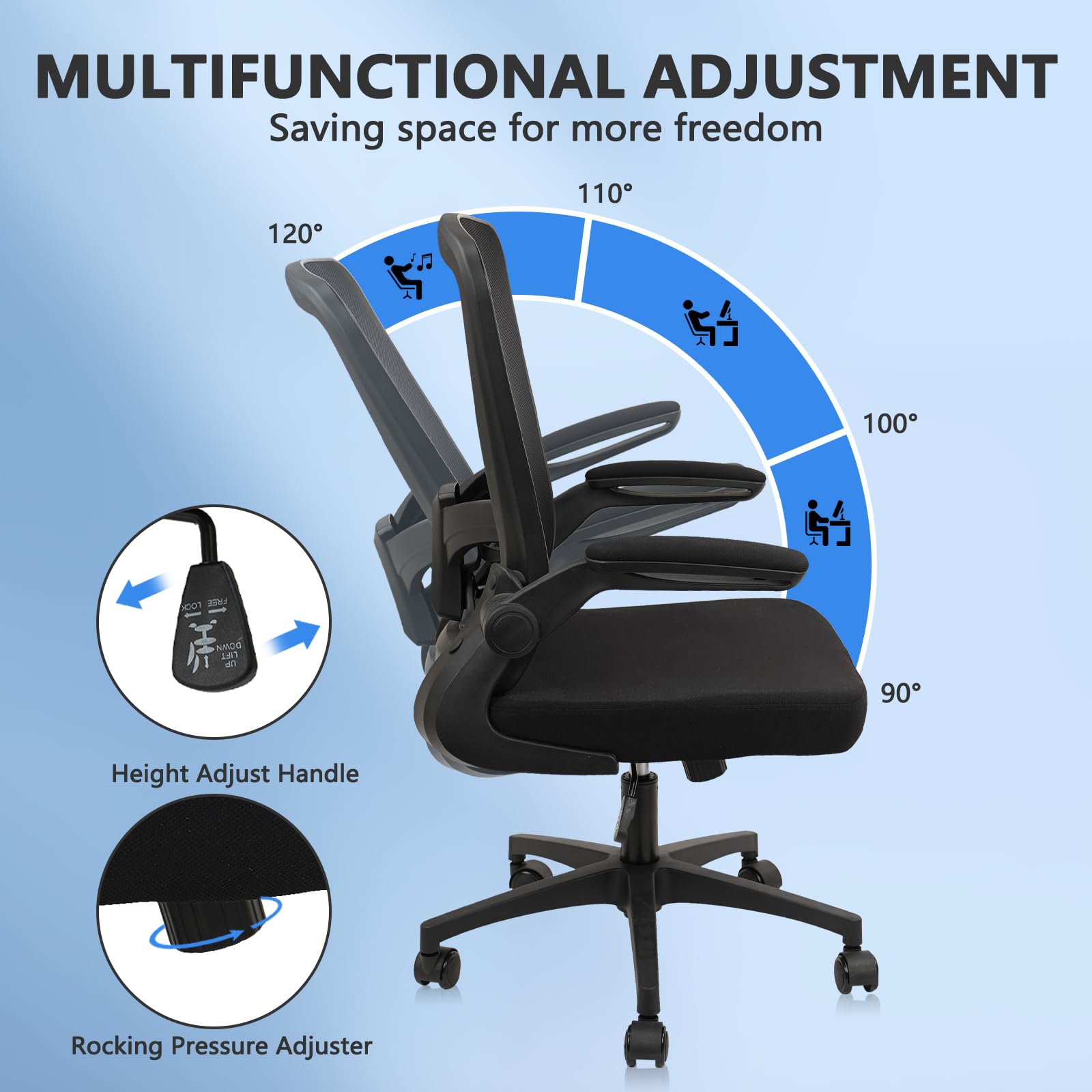 Ergonomic Mesh Office Chair with Wheels - Adjustable Height, Swivel & Lumbar Support - Flip-Up Armrests - Home & Office Desk Chair (Set of 2) - Perfect for Long Work Hours, Gaming & Remote Workspaces