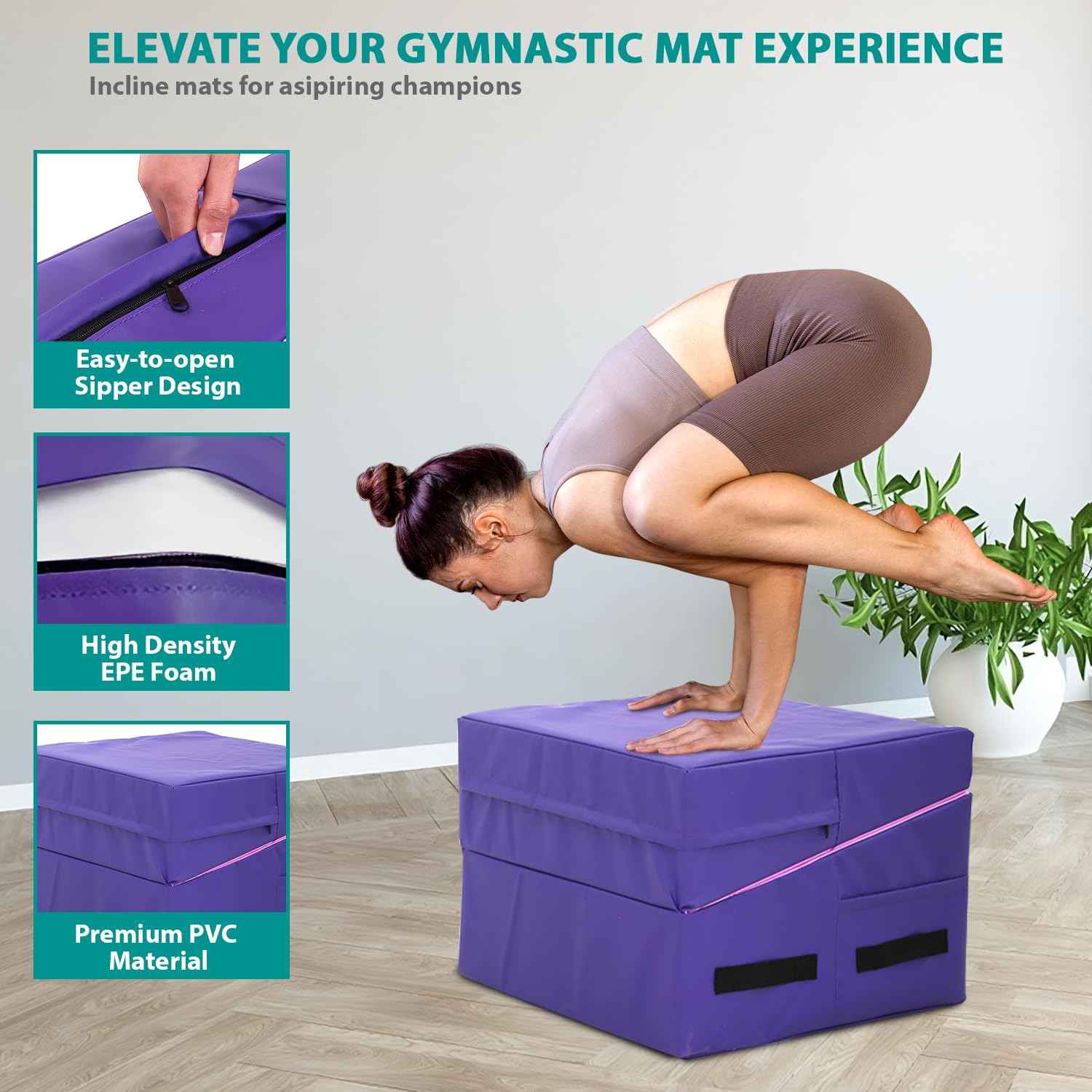 Non-Slip Gymnastics Tumbling Mat with Handle - Cheese Wedge Yoga Mat for Pilates, Martial Arts & Home Workouts | Perfect for Gym, Fitness Studio & Kids Play Area