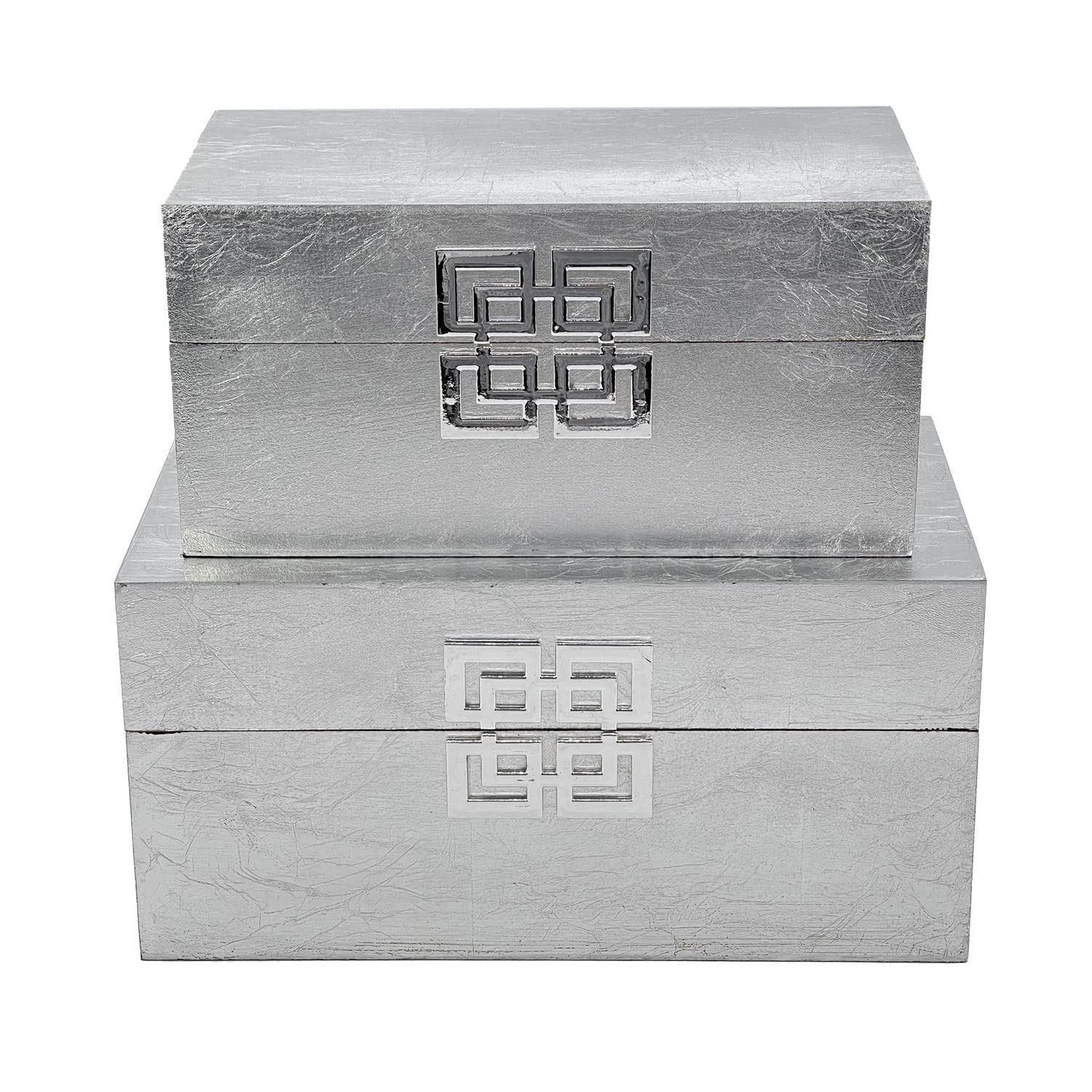 Galt International Wooden Storage Box Set with Hinged Lid - Classic Decorative Storage Box with Geometric Clasp for Bedroom, Living Room & Home Organization - Set of 2 (Silver) - Perfect for Jewelry, Keepsakes & Home Decor Display