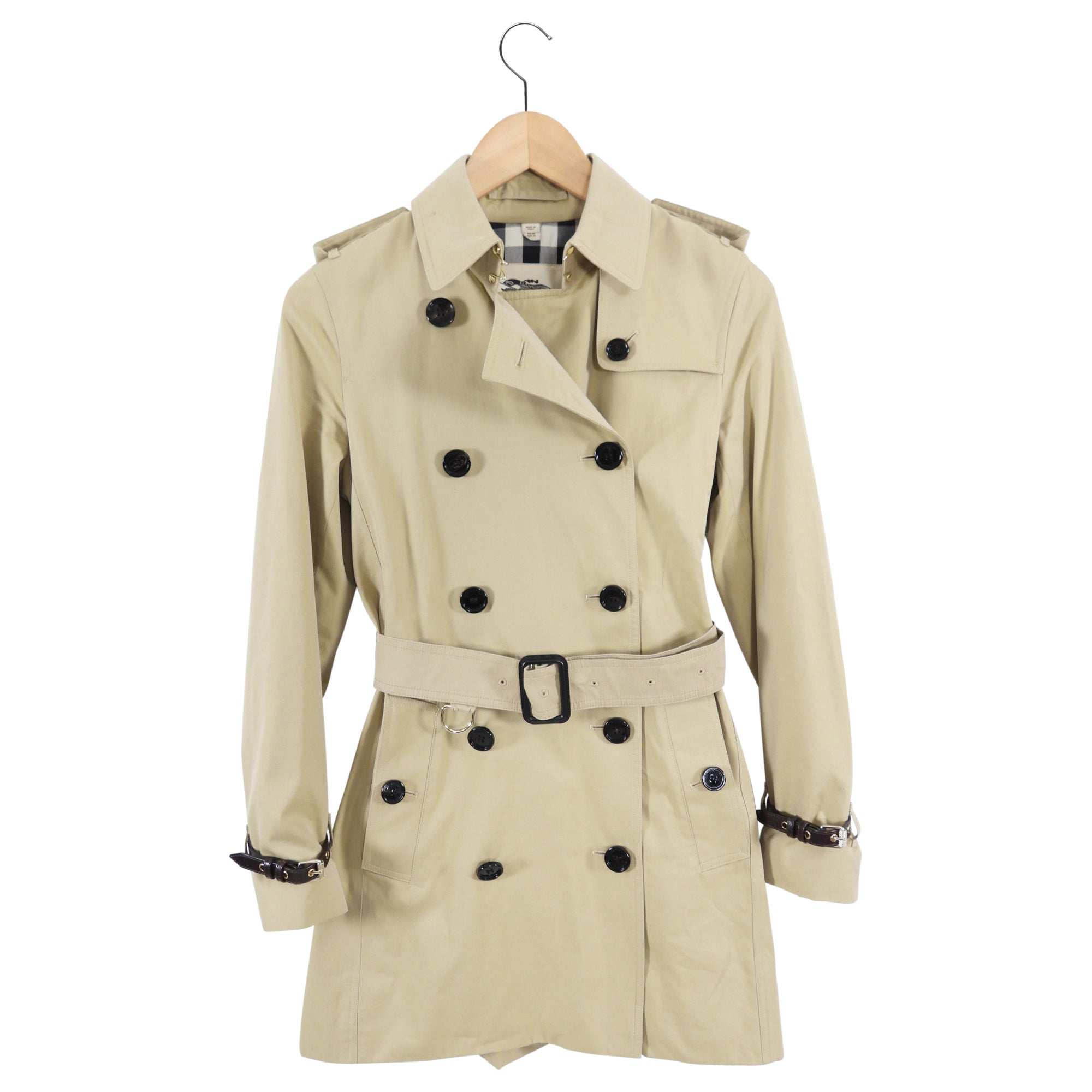 Burberry Short Trench Coat with Leather Cuff Details | Waterproof Outerwear for Women | Perfect for Business, Travel & City Styling in USA