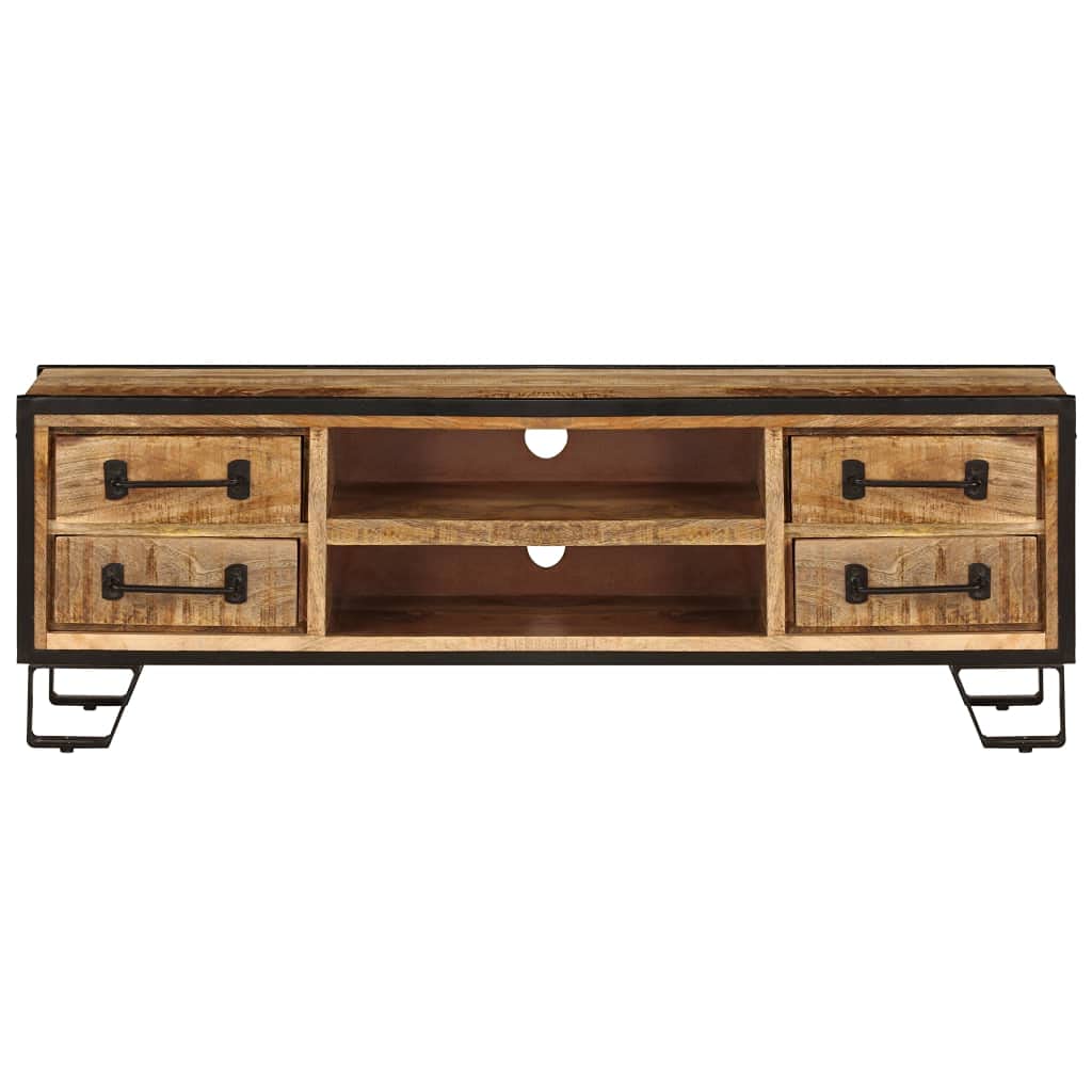 vidaXL Solid Mango Wood TV Stand with 3 Drawers - Retro Industrial Style TV Cabinet, Sideboard & Lowboard with Ample Storage - Perfect for Living Room, Bedroom & Home Theater Setup - Extra Stability Design