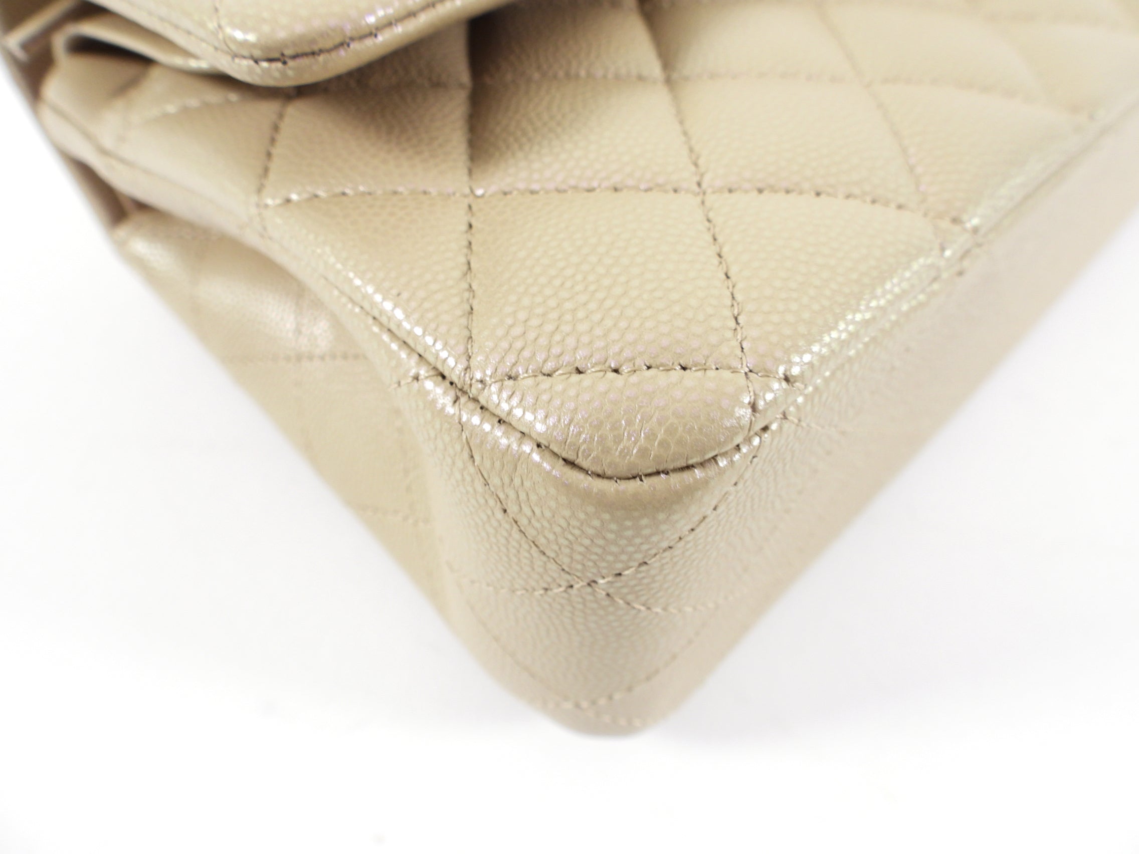 Chanel 21S Beige Iridescent Classic Medium Double Flap Caviar Gold Hardware Bag - Luxury Handbag for Women, Perfect for Parties & Special Occasions