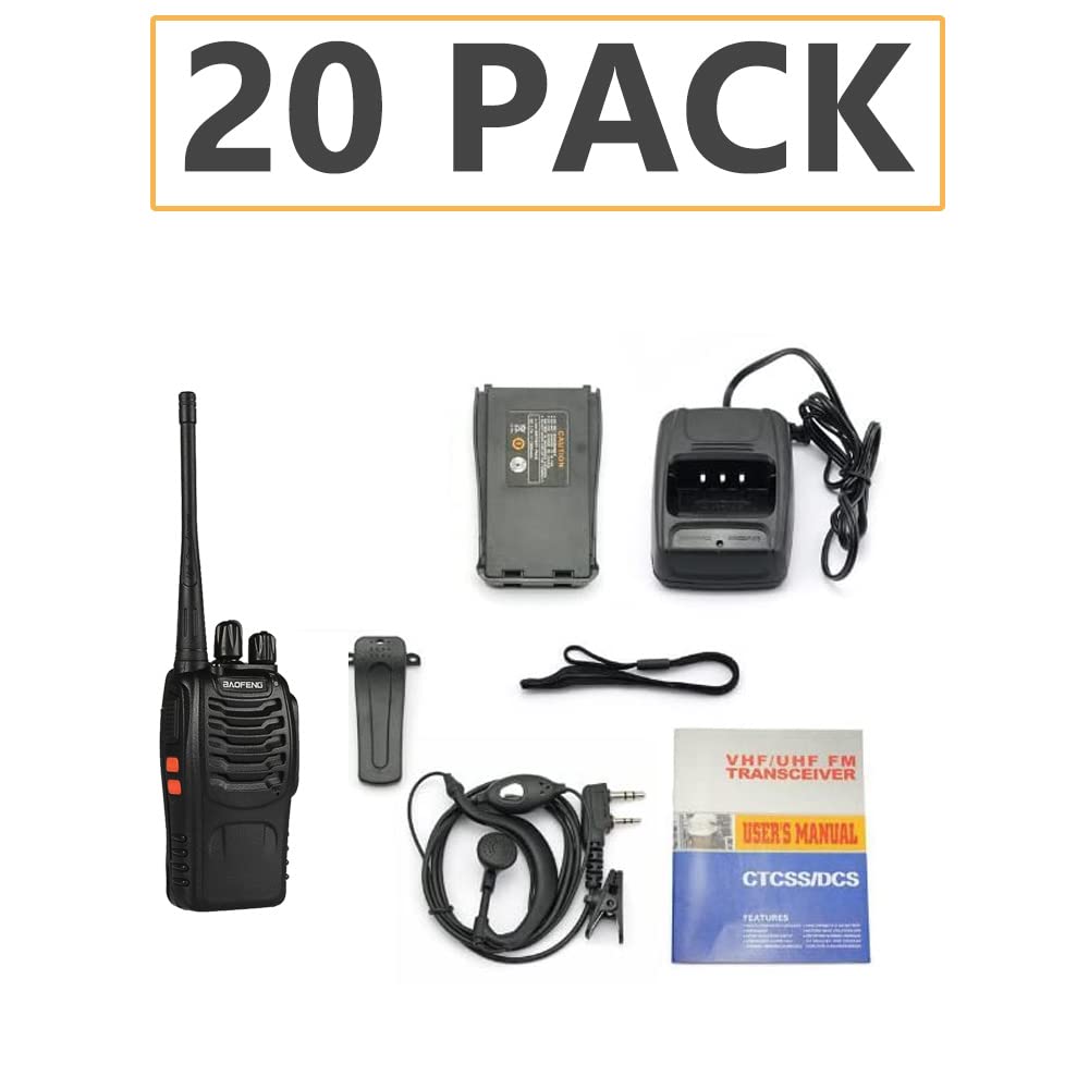 BAOFENG BF-888S 20 Pack Long Range Walkie Talkies - Rechargeable Two-Way Radios with Headset for Business, School, Construction & Outdoor Activities - Perfect for Team Communication, Events & Emergency Use