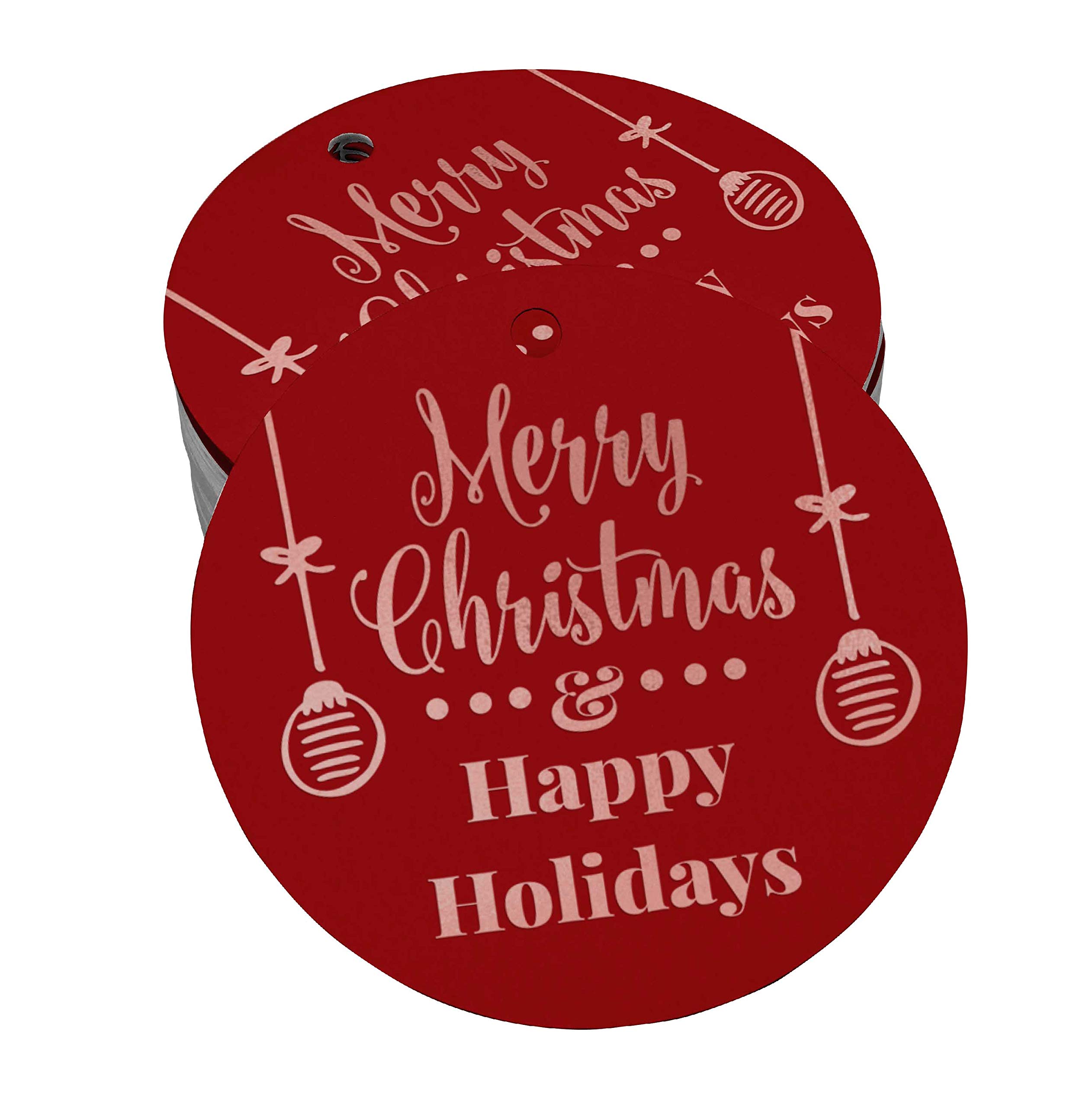 100Pcs Real Rose Gold Foil Christmas Gift Tags - Merry Christmas & Happy Holiday Favor Hang Tags for Presents, Stockings & Wrapping Paper - Perfect for Holiday Decorations, Party Favors & Gift Wrapping