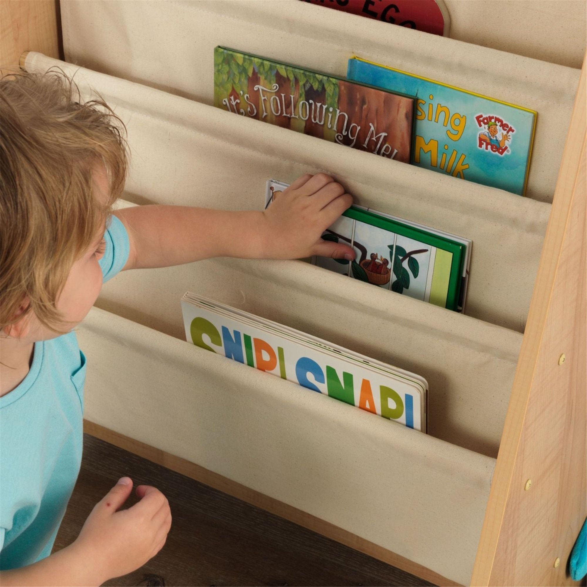 KidKraft Natural Wood Sling Bookshelf for Kids - Perfect for Nursery, Playroom & Classroom Organization