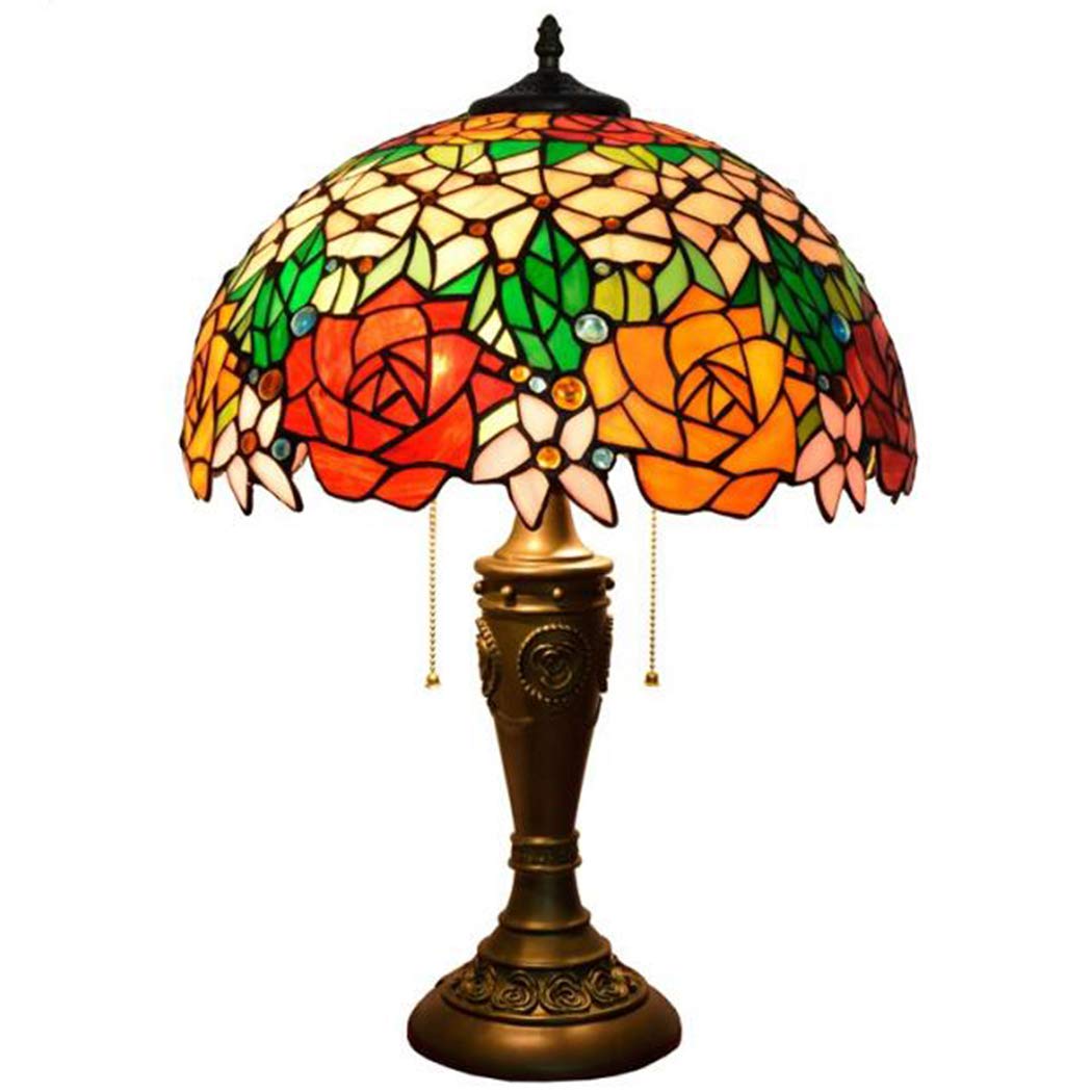 Vintage Tiffany Style Rose Desk Lamp - 16