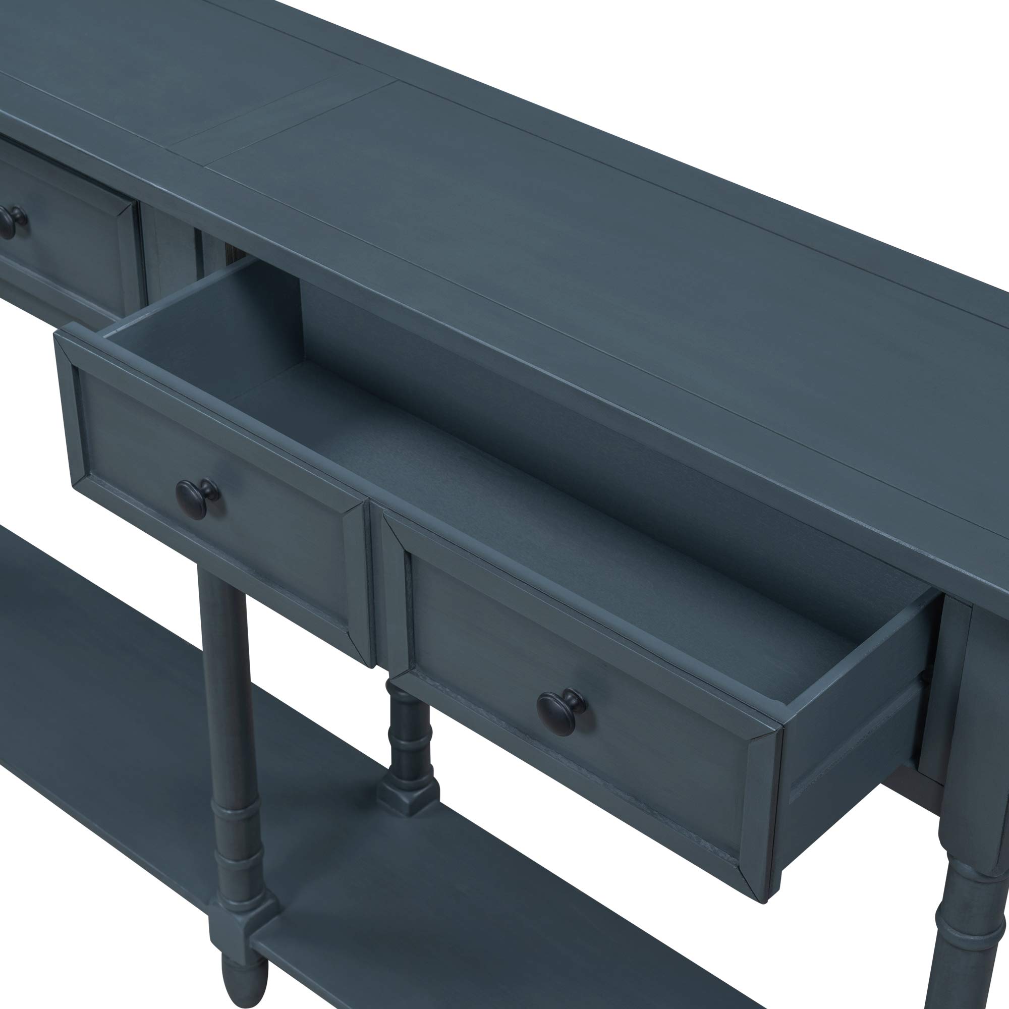 Rustic Wood Console Table with 2 Storage Drawers & Bottom Shelf - Sofa Table for Living Room, Entryway - Easy Assembly Antique Navy - Perfect for Hallway Decor, Farmhouse Style Home, and Small Space Organization