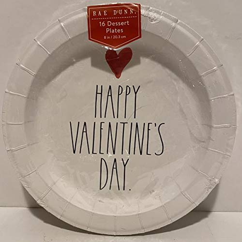 Rae Dunn Happy Valentine's Day 16-Piece Dessert Plate Set - 8 Inch (20.3 cm) Ceramic Appetizer Plates for Romantic Dinners, Parties & Holiday Celebrations
