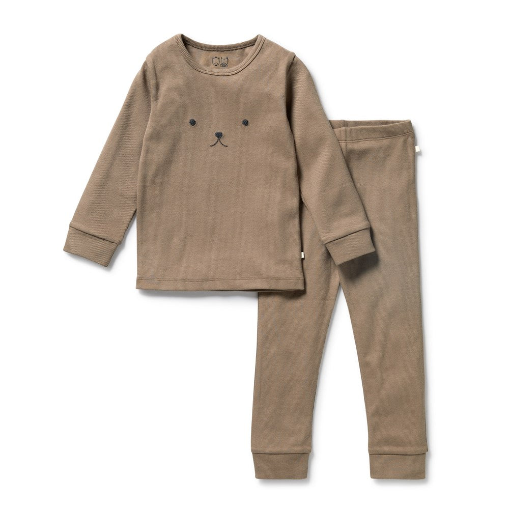 Organic Walnut Long Sleeve Ribbed Pajama Set - Soft & Comfortable Sleepwear for Women, Cozy Loungewear for Winter Nights at Home