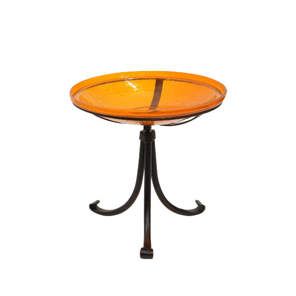 Handmade Mandarin Crackle Glass Birdbath Bowl - Outdoor Garden Decoration for Birds & Wildlife - Perfect for Patio, Yard & Backyard Bird Watching