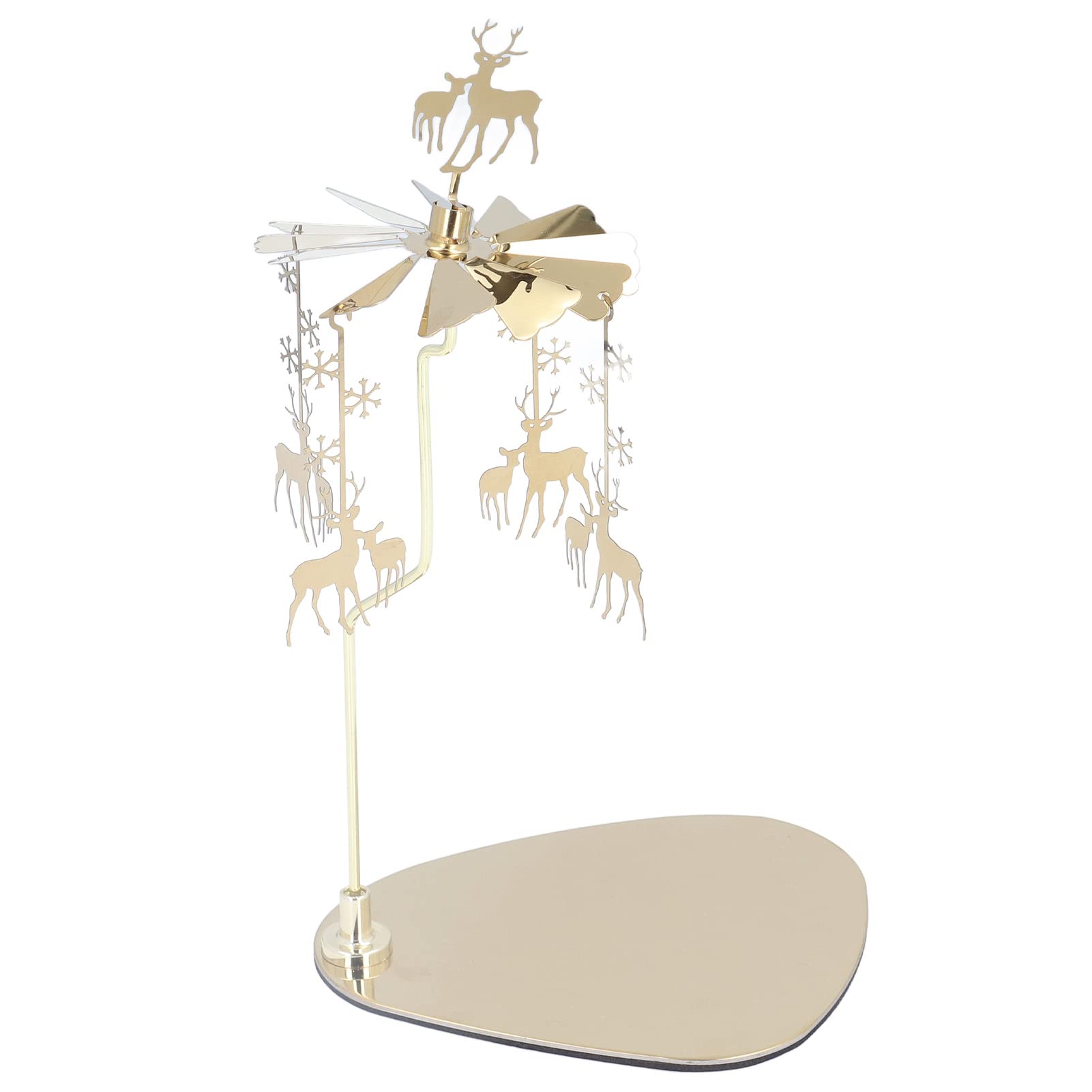 Rotating Golden Snowflake Deer Candle Holder - European Stainless Steel Aromatherapy Candlestick with Round Plate for Romantic Home Decor, Wedding Centerpiece & Holiday Table Setting (No Candle Cup Included)