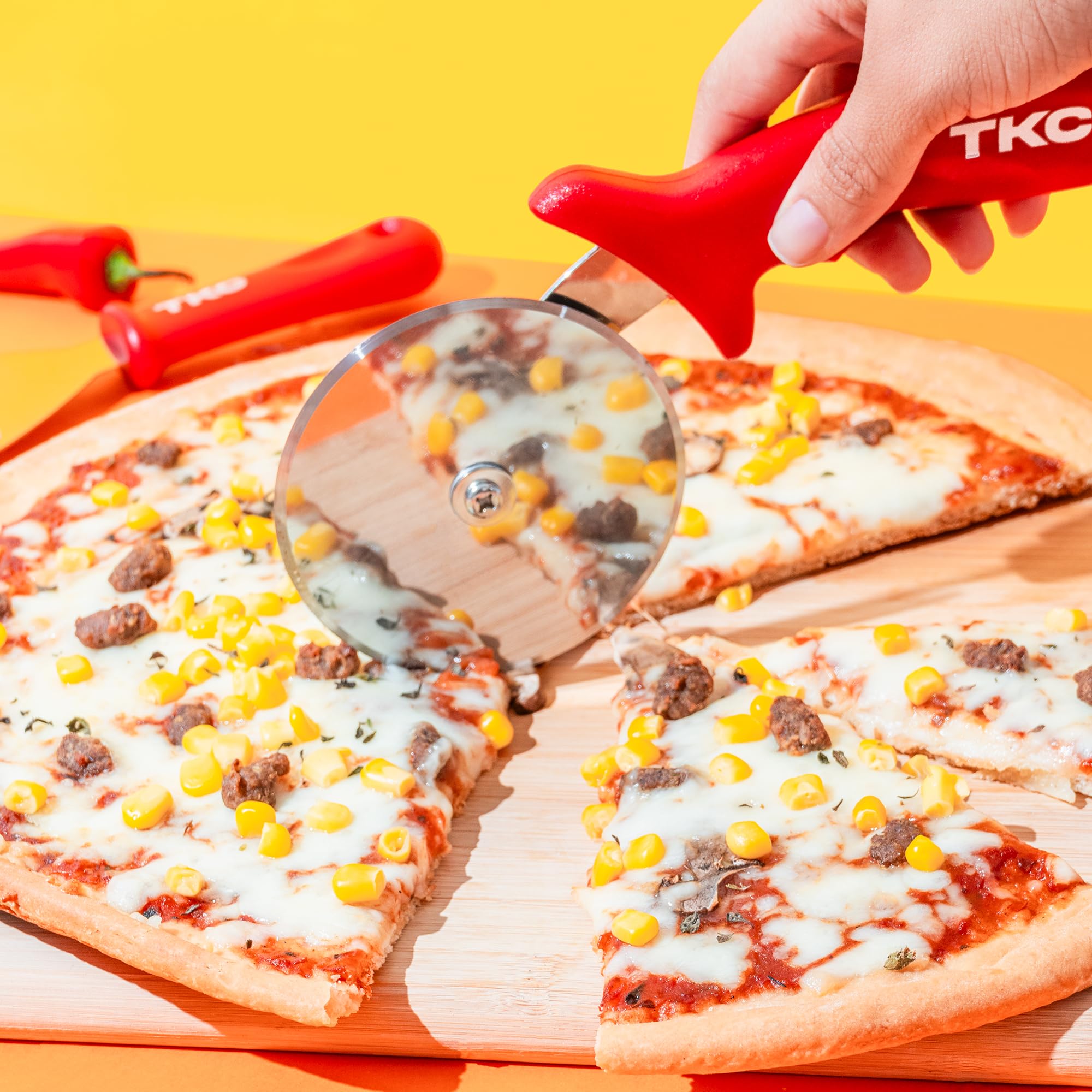 TKC 14 Inch XL Perforated Pizza Peel & 9 Inch Turning Peel Set with Dough Cutter, Pizza Wheel & Sauce Ladle - Commercial Grade Pizza Spatula for Home Kitchen & Professional Pizzeria Use