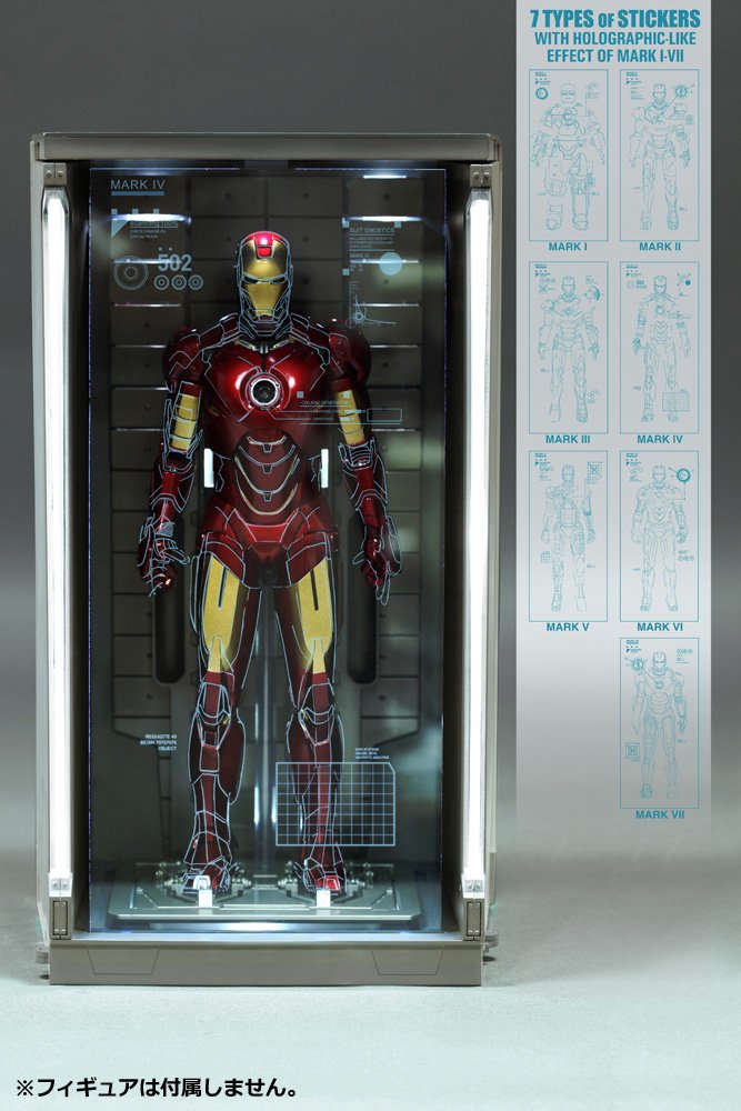 Hot Toys Iron Man 2 Movie Masterpiece 1/6 Scale Hall of Armor Diorama Figure with 7 Stickers - Japan Import - Perfect for Marvel Collectors & Home Display