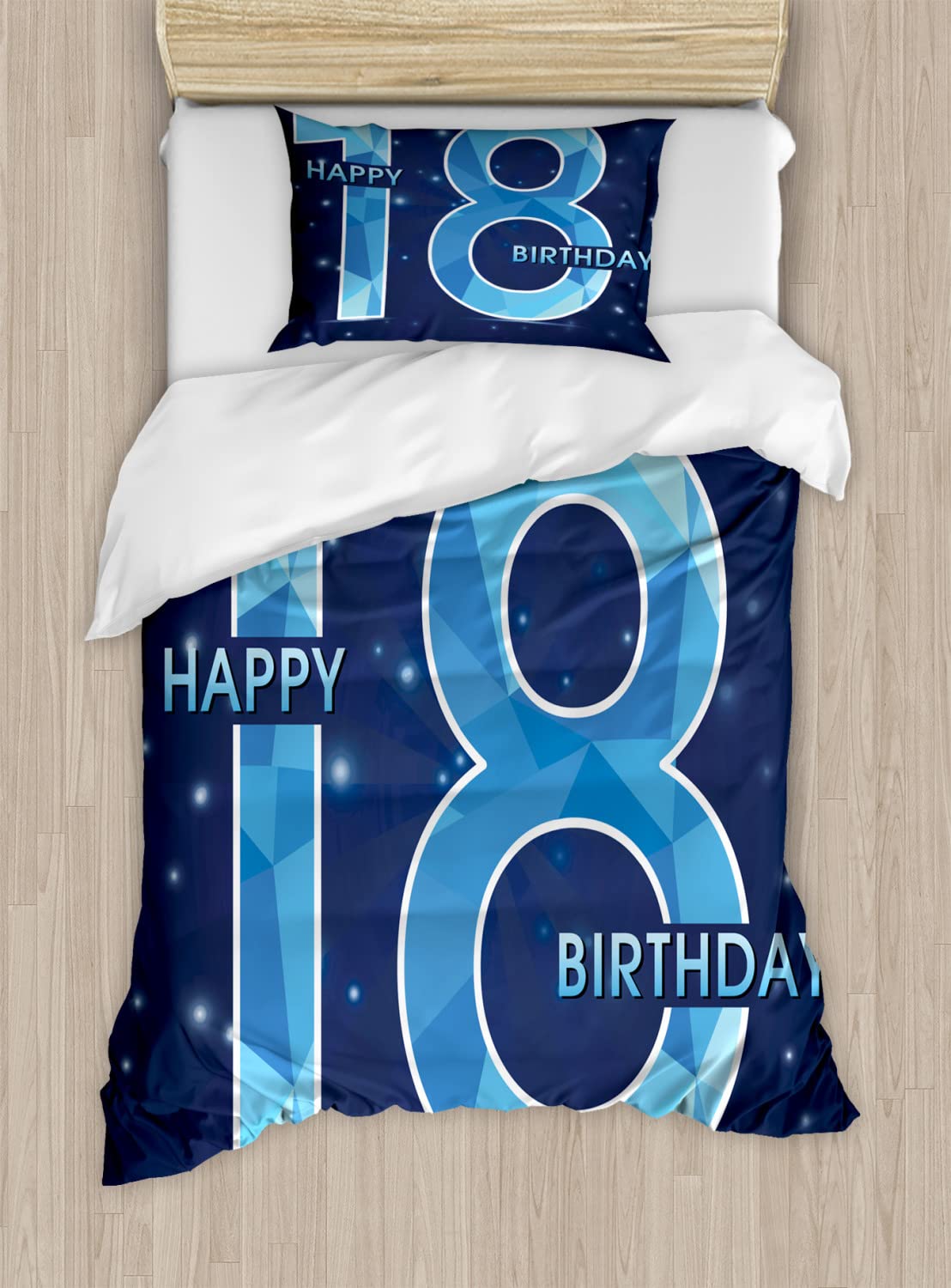 Ambesonne 18th Birthday Duvet Cover Set - Queen Size 2-Pack with Galaxy Star Print, Includes 2 Duvet Covers & 4 Pillowcases - Dark Blue & Sky Blue Space Themed Bedding for Teens & Young Adults - Perfect for Birthday Gifts, Dorm Room Decor & Celestial Bedroom Themes