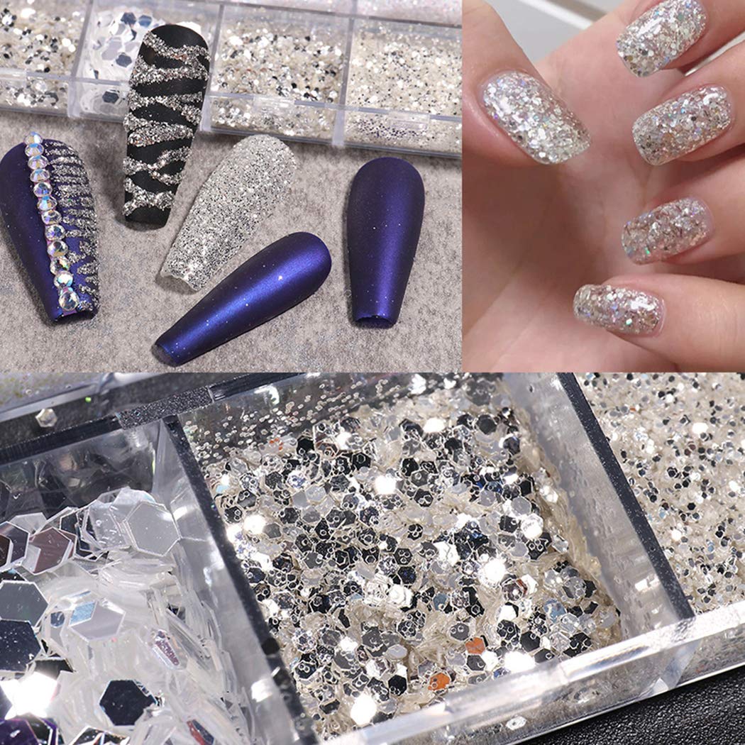 Boxoon Non-Toxic Nail Art Sequin Set - Glitter Manicure Sequins & Nail Foil Stickers for DIY Nail Designs | Perfect for Home Manicures, Parties & Special Occasions