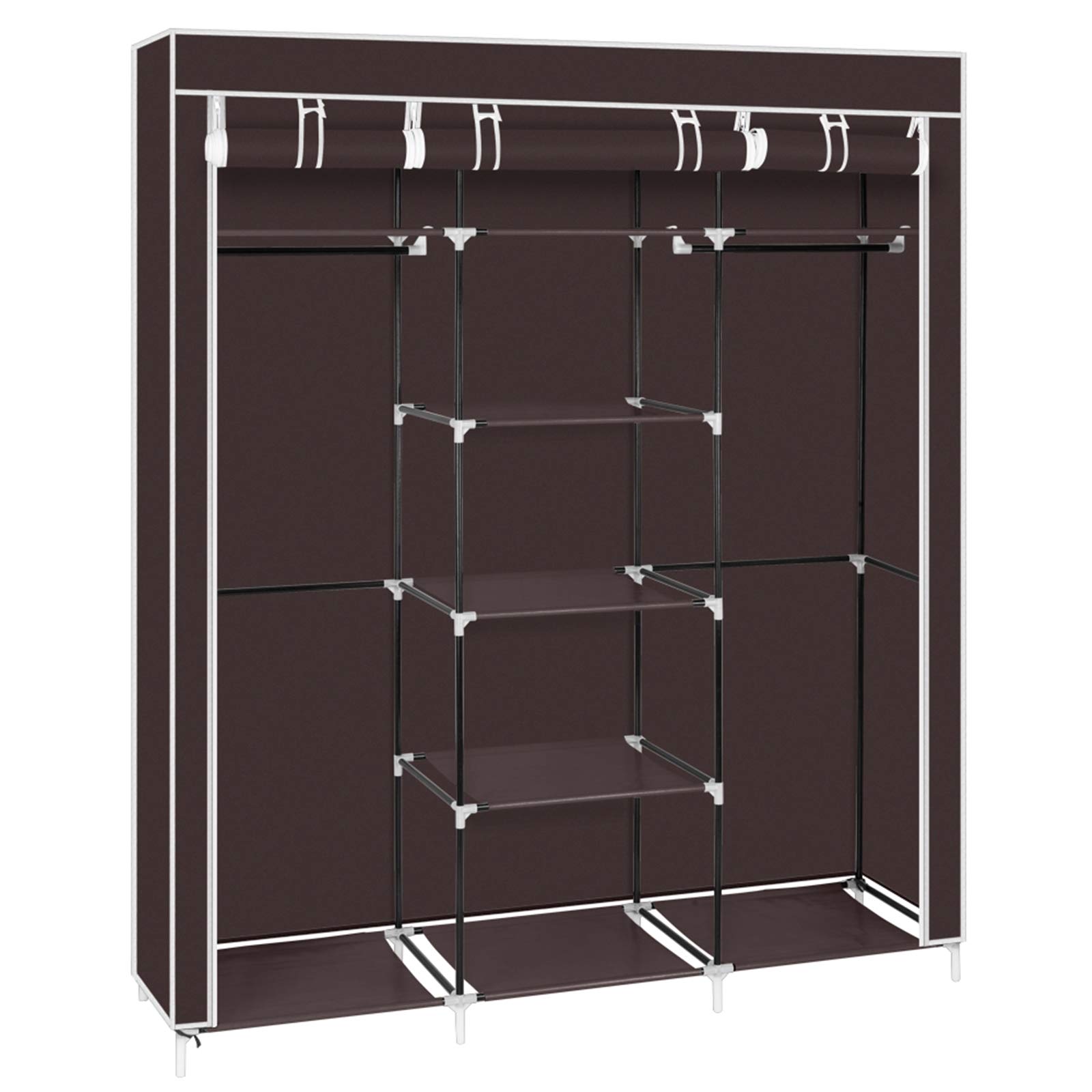 Uhitmi 69 Inch Portable Closet - Heavy Duty Non-Woven Fabric Wardrobe with Double Hanging Rod for Clothes Storage | Space Saving Organizer for Bedroom, Dorm, Apartment & Travel (Dark Brown)