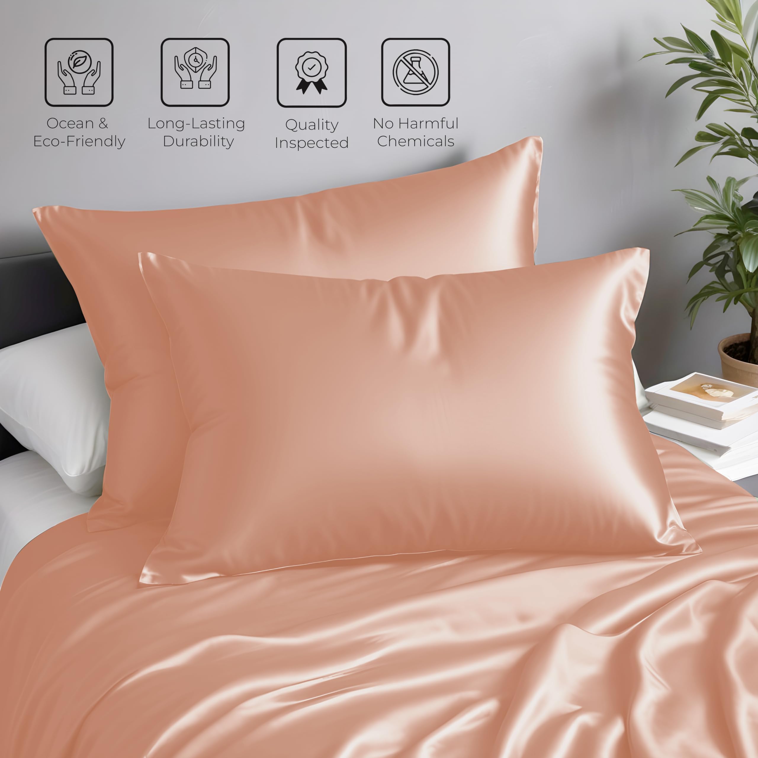 Premium Eucalyptus Tencel Pillowcase Set of 2 - Standard 20x30 Inch Cooling Pillow Covers for Hair & Skin Care - Soft Breathable Lyocell Silk Pillowcases with Envelope Closure (Rose Gold) - Perfect for Hot Sleepers & Sensitive Skin