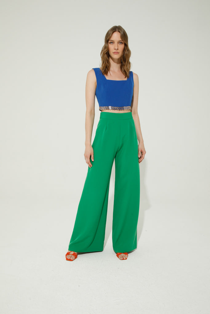 Stylish Cannes Palazzo Pants for Women - Comfortable Green Wide Leg Trousers - Perfect for Beach, Vacation & Summer Outfits