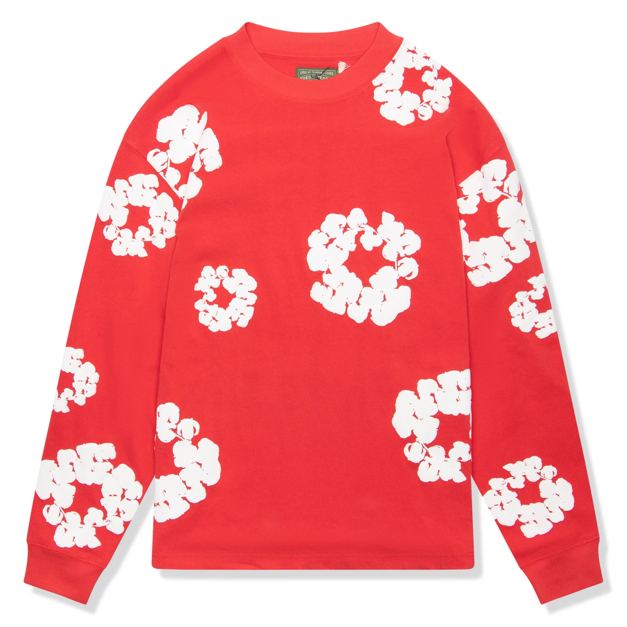 Denim Tears The Cotton Wreath Long Sleeve Red T-Shirt for Men - Vintage Streetwear Fashion Tee for Casual Wear & Hip Hop Style