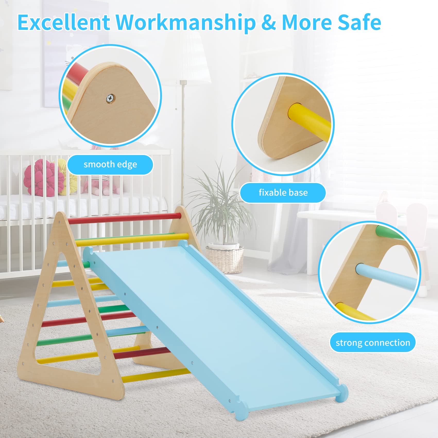 5-in-1 Wooden Triangle Climbing Set for Toddlers - Indoor Play Gym with 1 Square, 2 Triangle Climbers & 2 Ramps - Perfect for Climbing, Sliding & Walking - Ideal for Home Playrooms, Daycare Centers & Montessori Learning Environments
