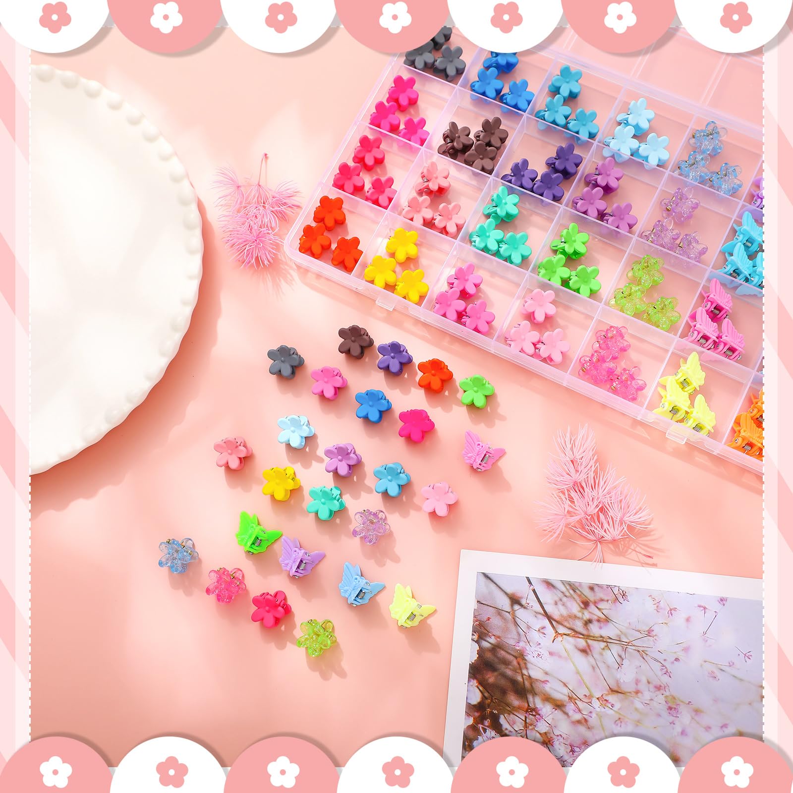 112 Pcs Baby Hair Clips Set - 28 Color Mini Flower & Butterfly Hair Accessories for Girls & Toddlers - Small Claw Clips with Organizer Box - Cute Hair Bows for Daily Use, Parties & Photo Shoots